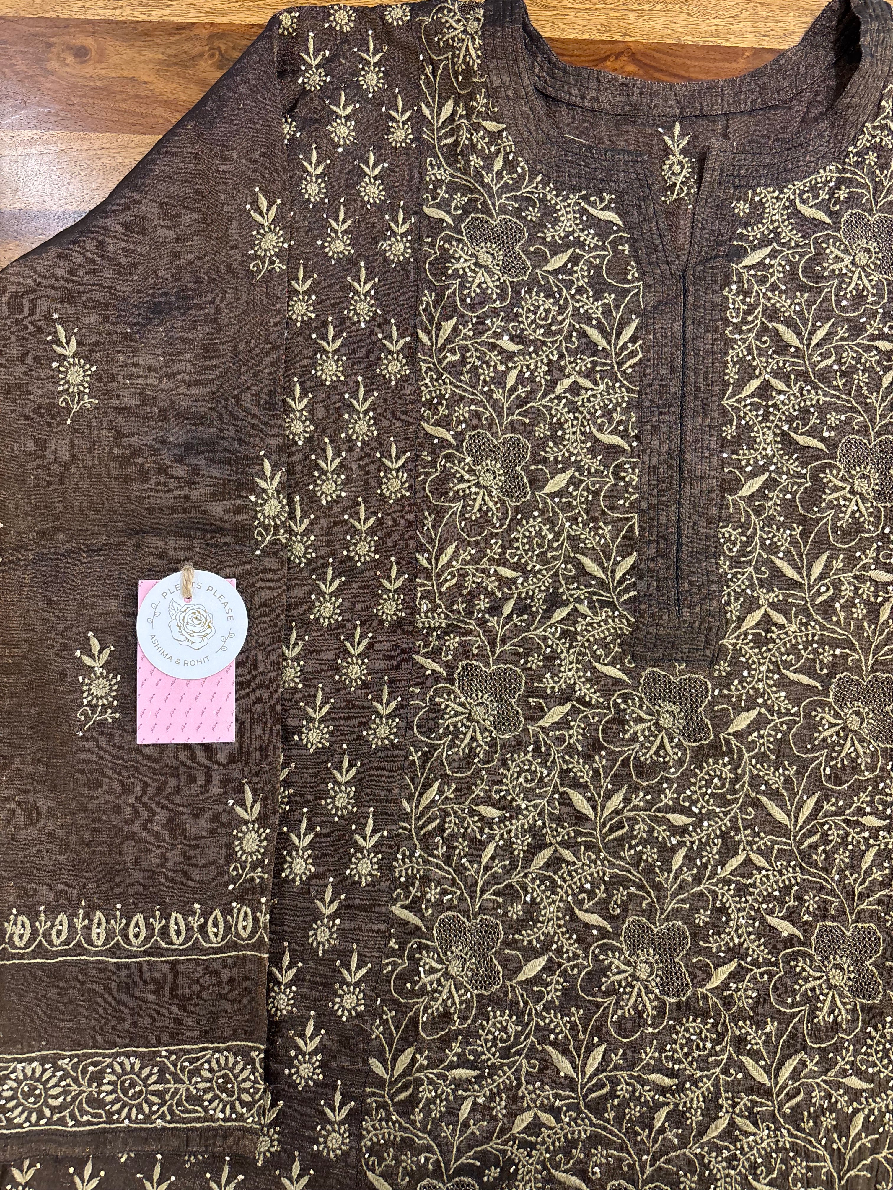 Black Tissue Chikan Mukaish Kurta & Dupatta