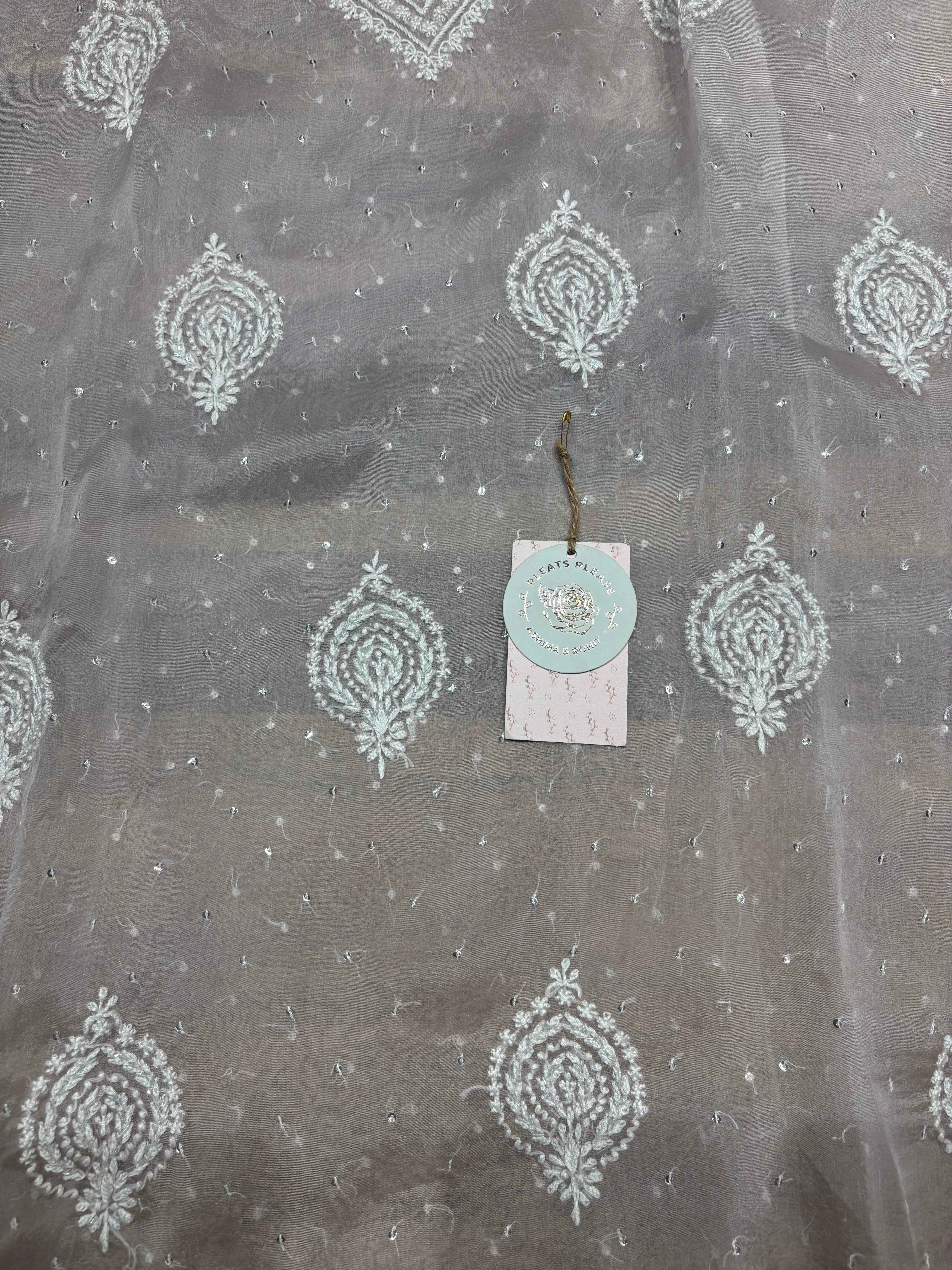 Soft Pink Organza Chikankari Co-ord Set - Pleats PleaseChikankari