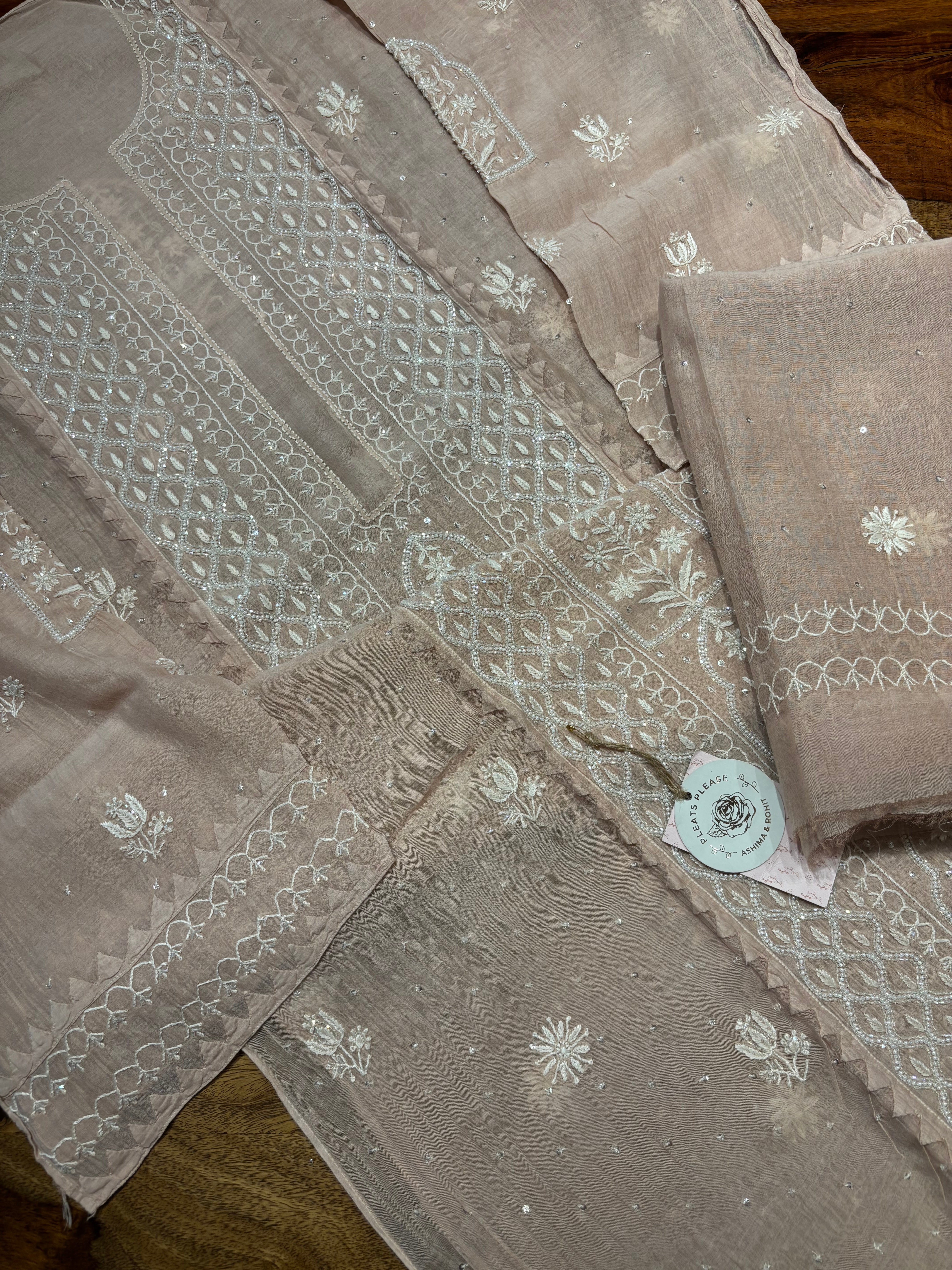 Dusty Peach Chanderi Mul Chikankari Kurta and Dupatta set