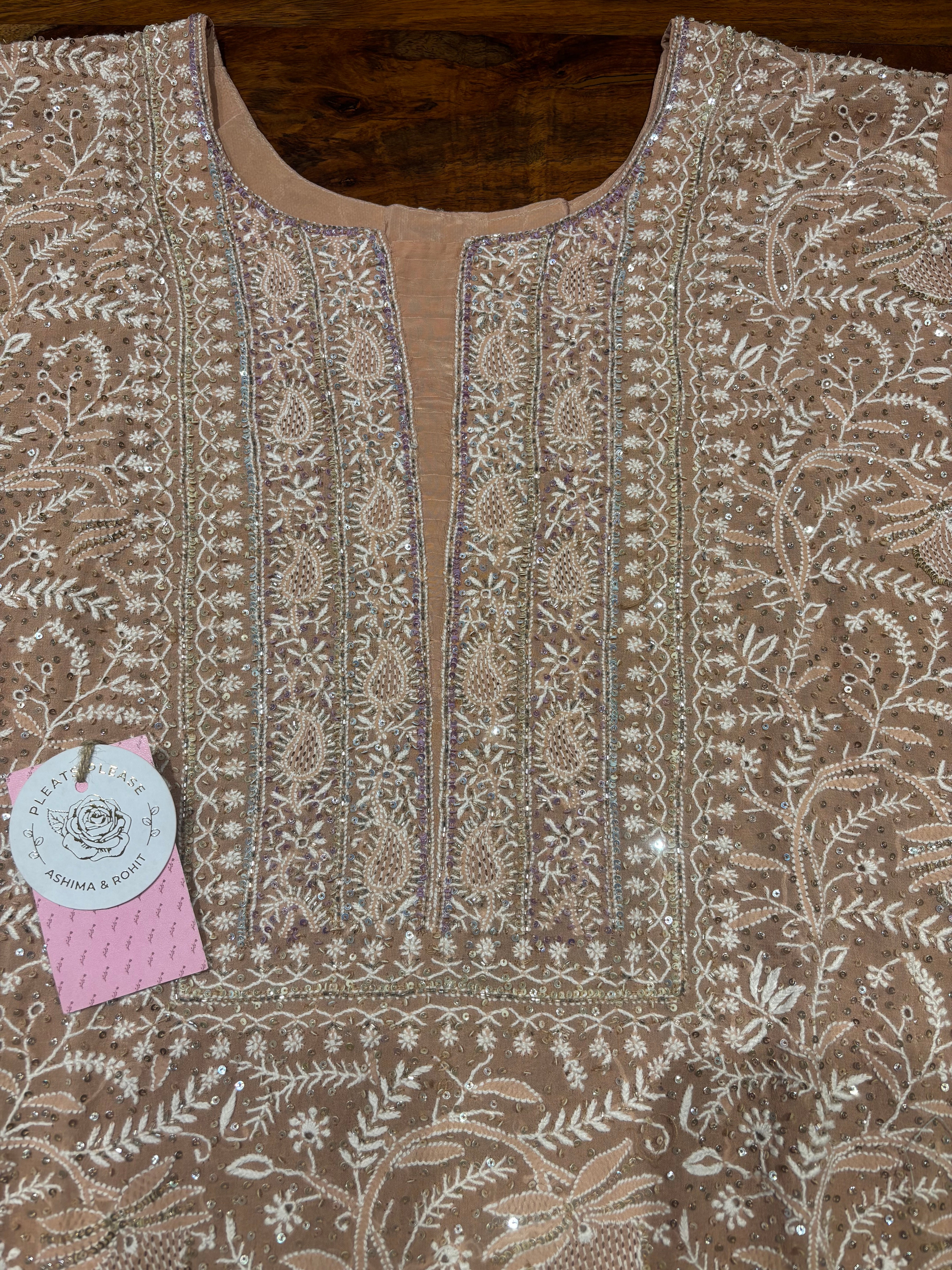 Caramel Brown Pure & Premium Georgette Chikankari Kurta & Dupatta Set