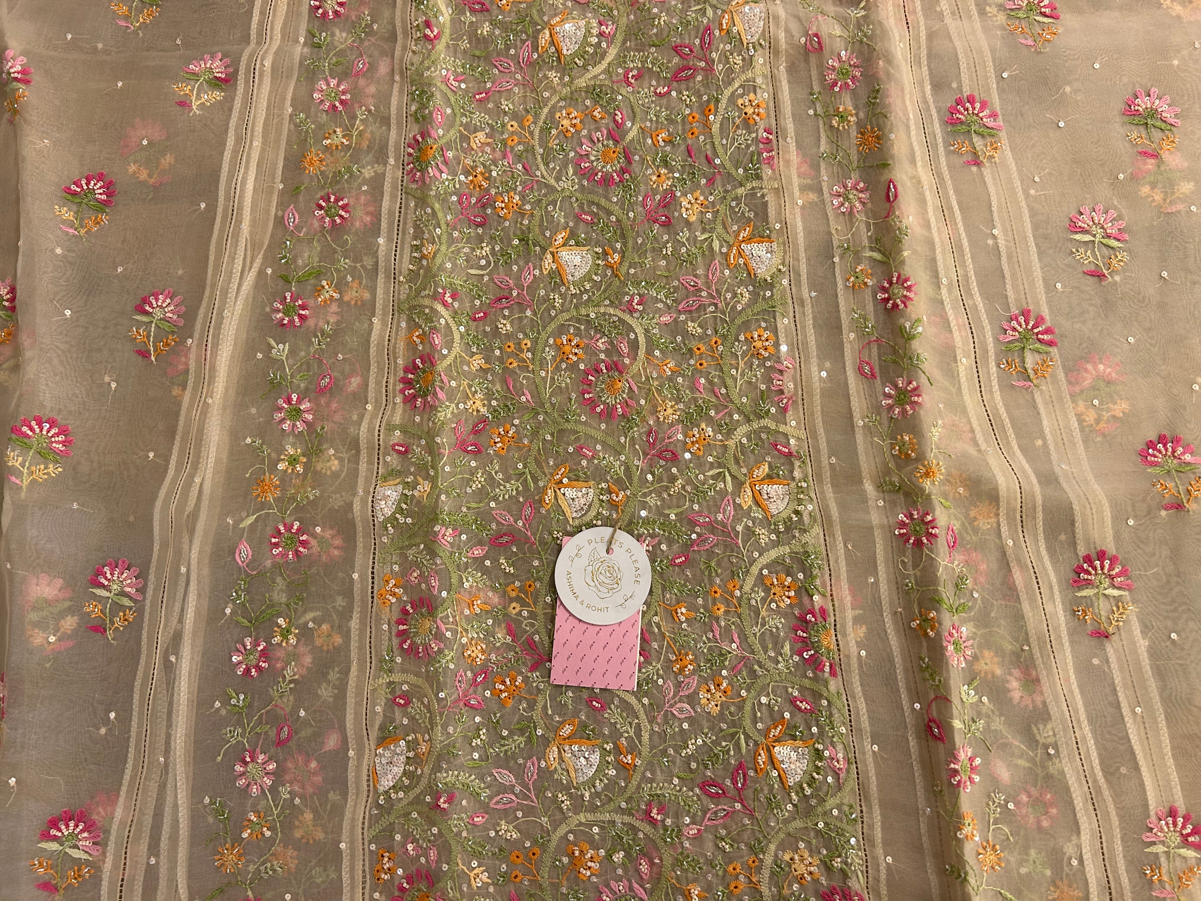 Blush Cream Pure Organza Chikankari Kurta & Dupatta