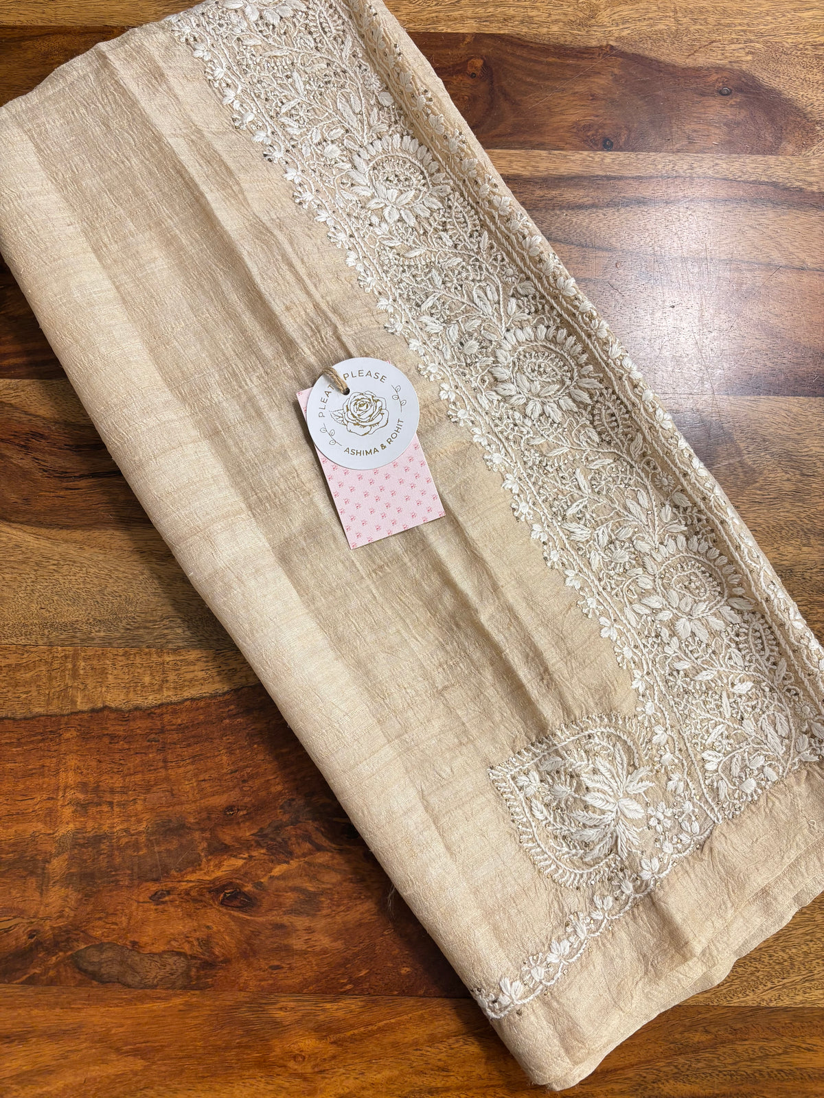 Natural Tussar Silk Chikankari Mukaish Co-Ord Set