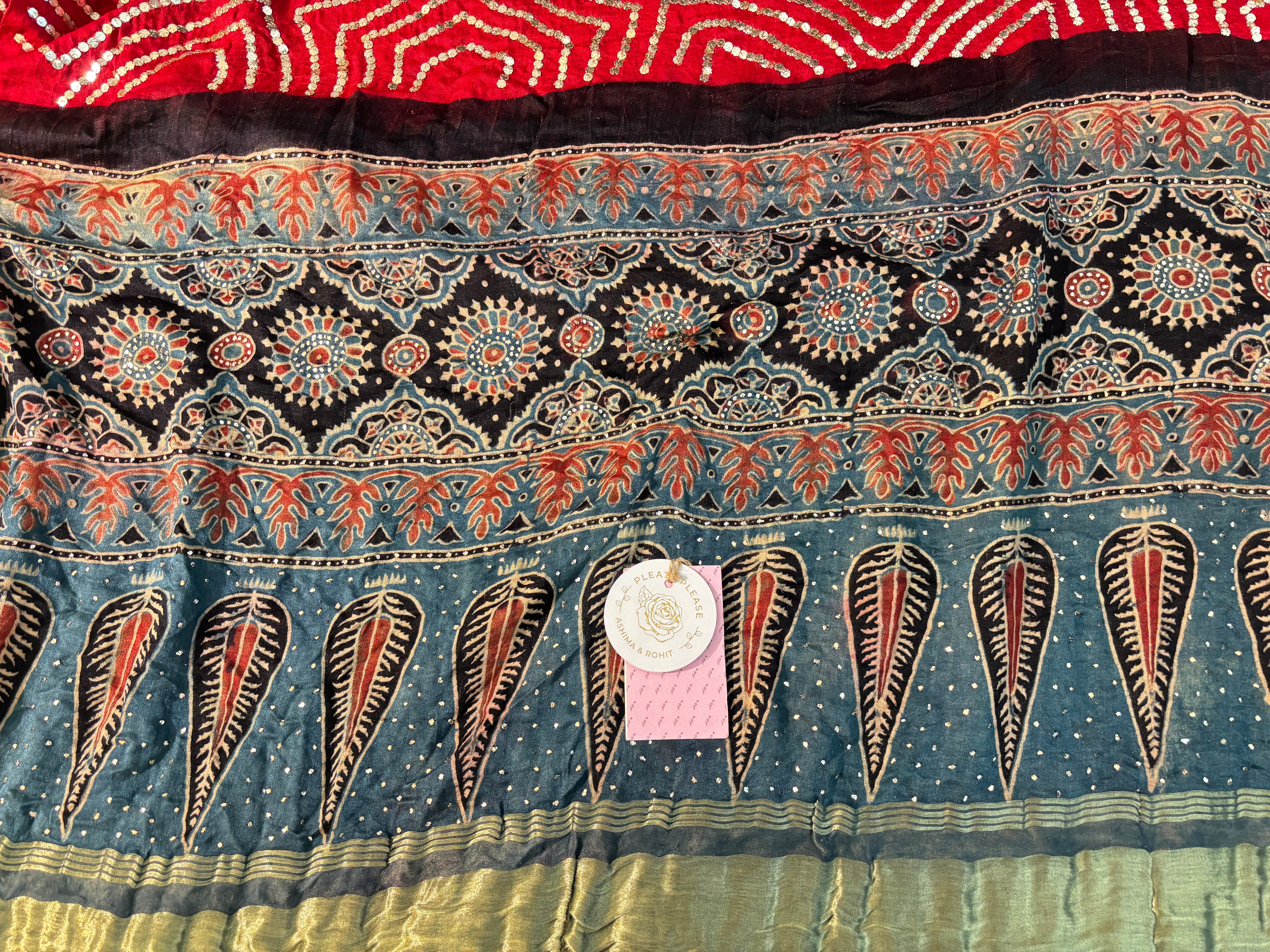 Red Ajrakh Mukaish Dupatta
