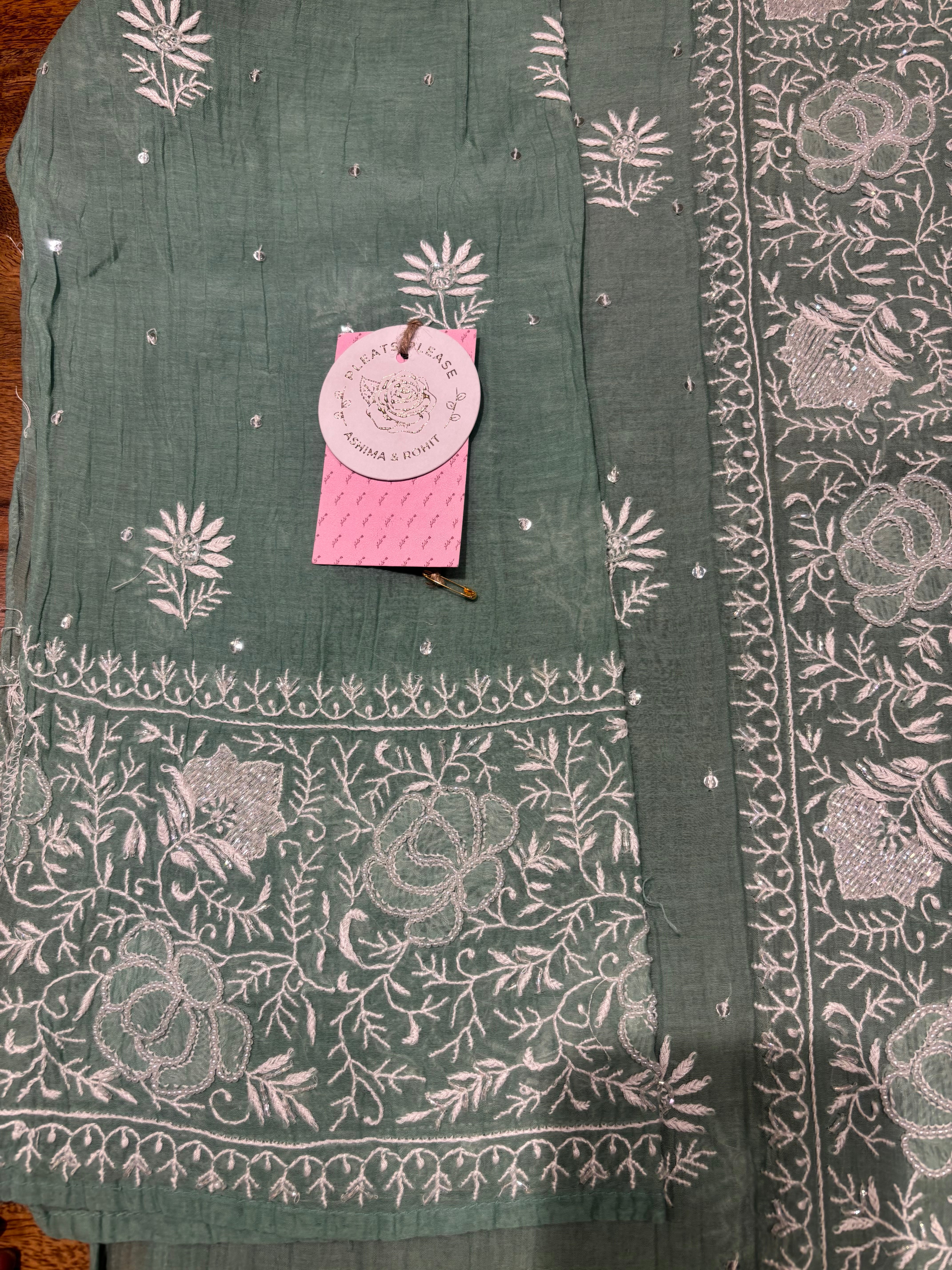 Jade Green Chanderi Mul Chikankari Kurta & Dupatta Set