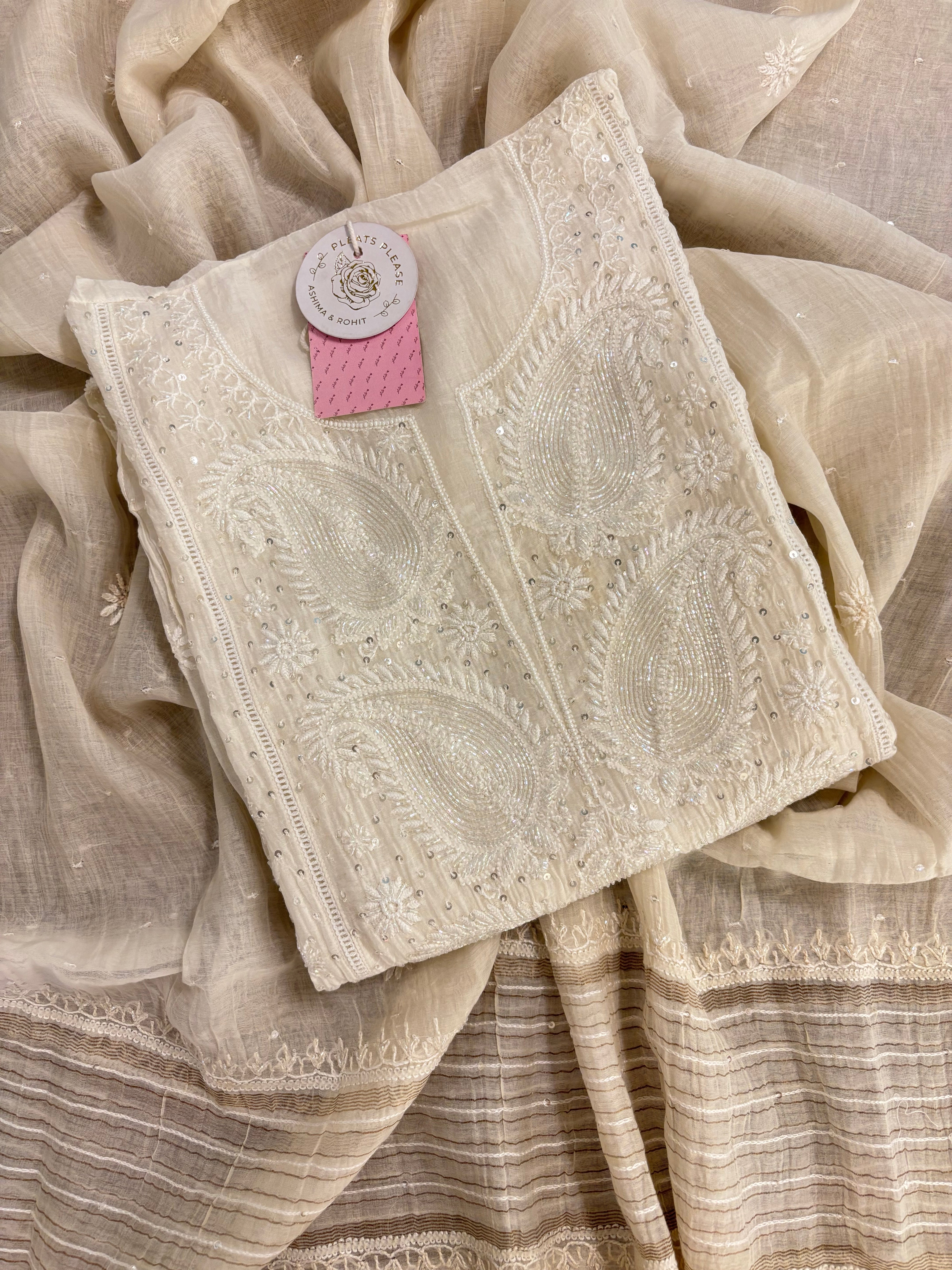 Dyeable Chnderi Mul Chikankari Kurta & Dupatta