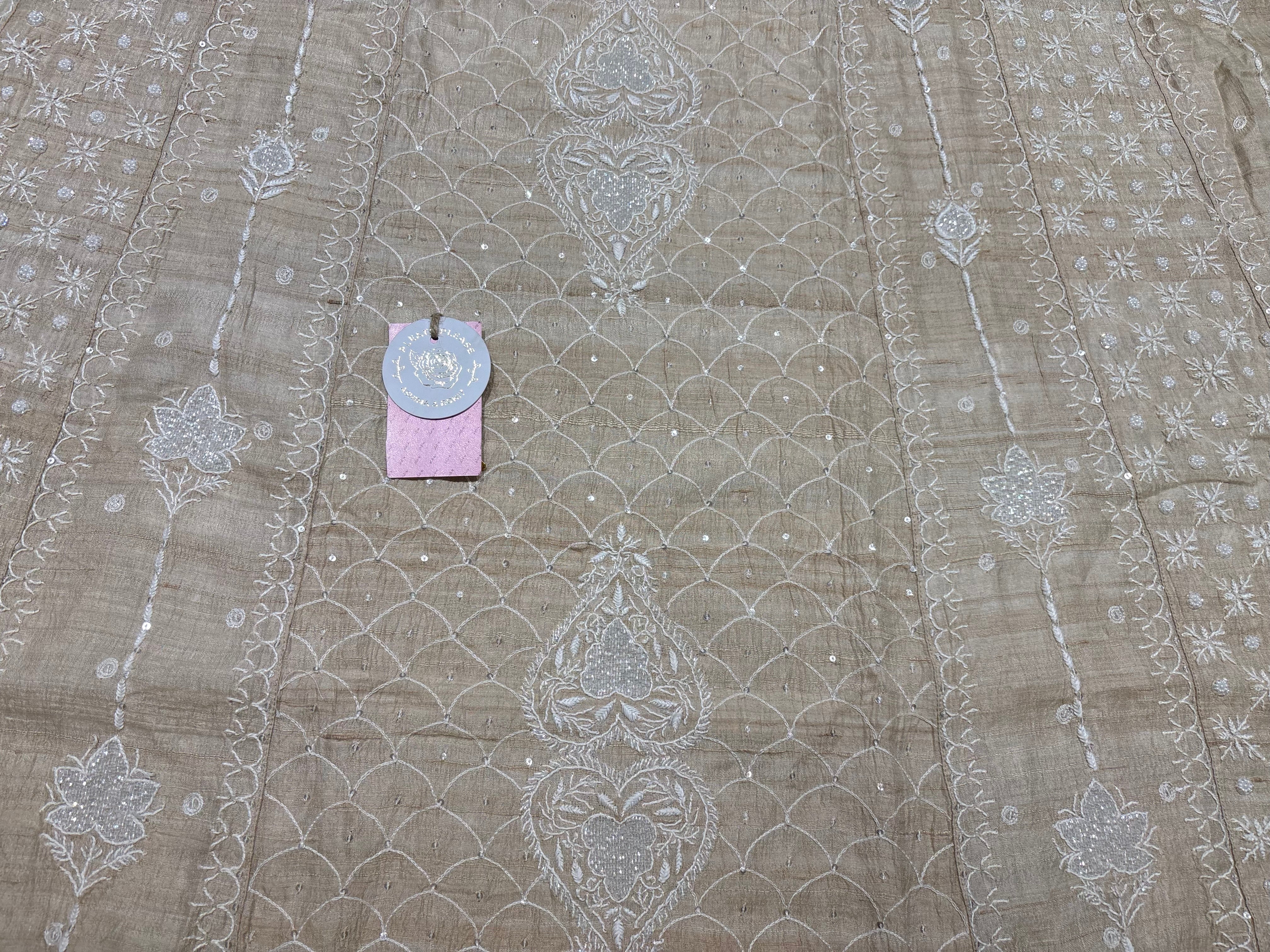 Dyeable Pure & Premium Tussar Silk Chikankari Anarkali & Dupatta Set