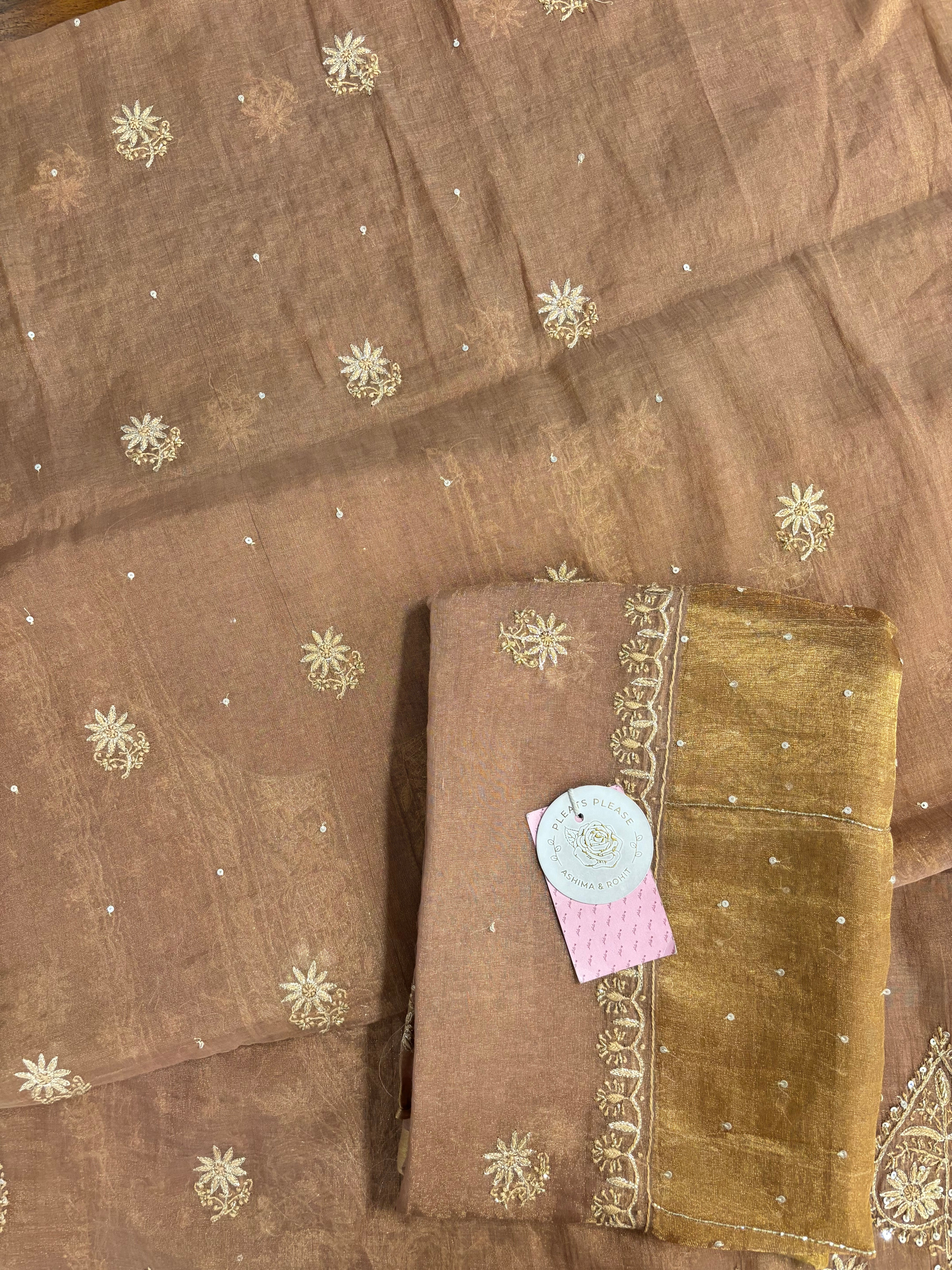 Antique Copper Pure & Premium Tissue Chikankari Kurta & Dupatta