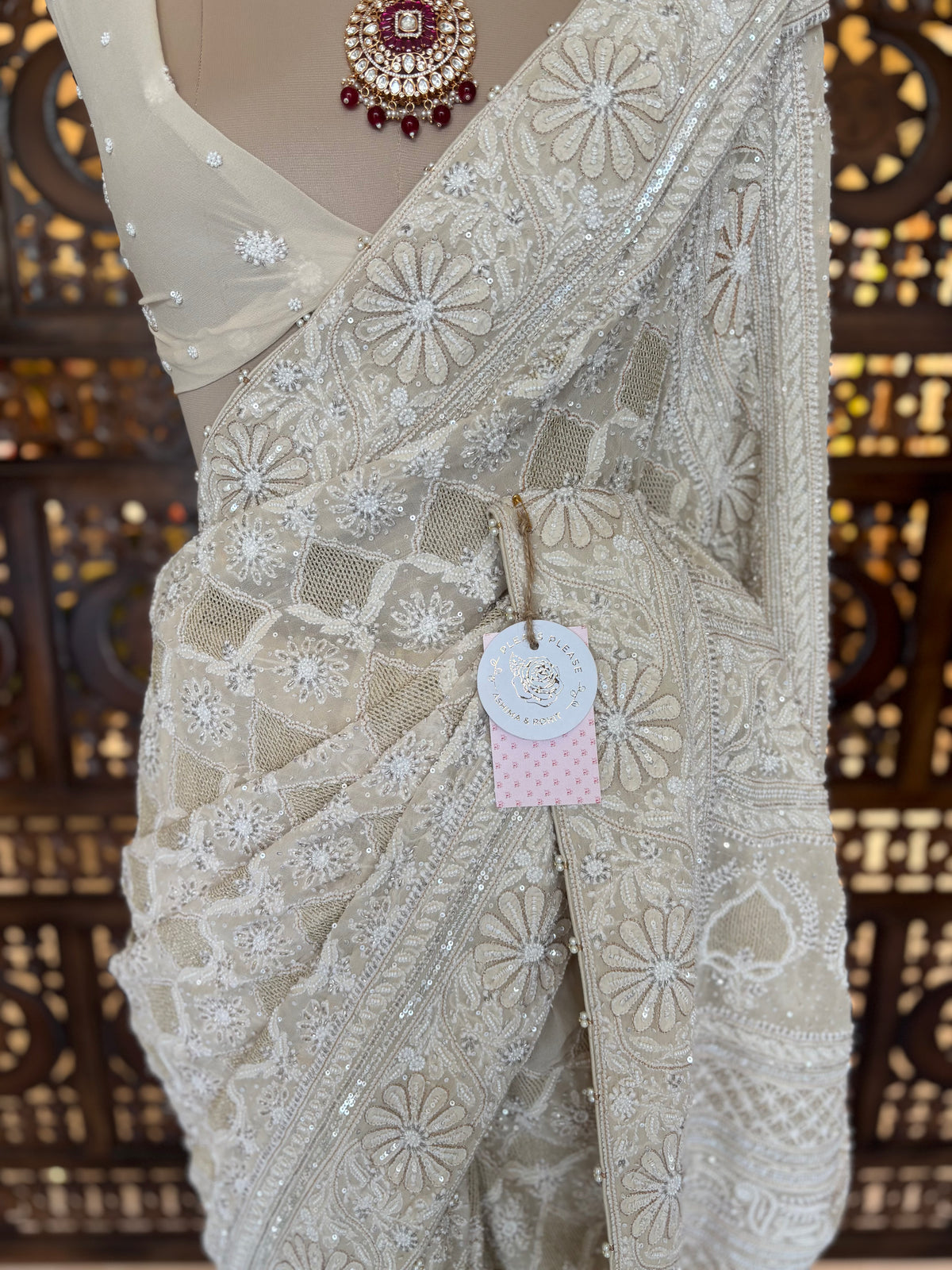 Dyeable Pure & Premium Georgette Kasab Jaal Chikankari Saree