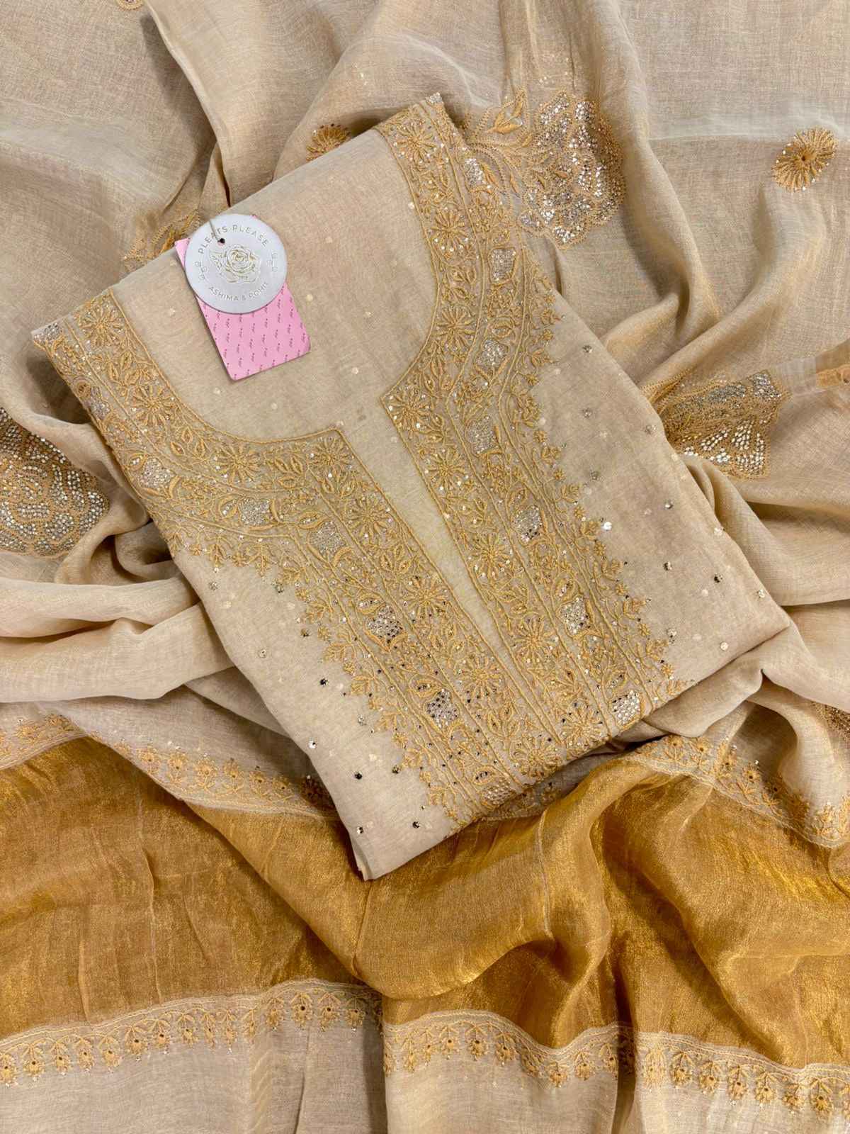 Dyeable Pure & Premium Tissue Chikankari Mukaish Kurta & Dupatta