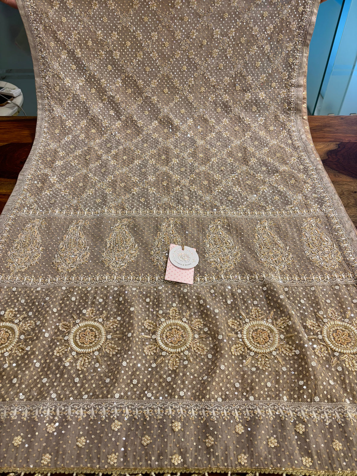 Taupe-Brown Pure & Premium Tissue Chikankari Kurta & Dupatta