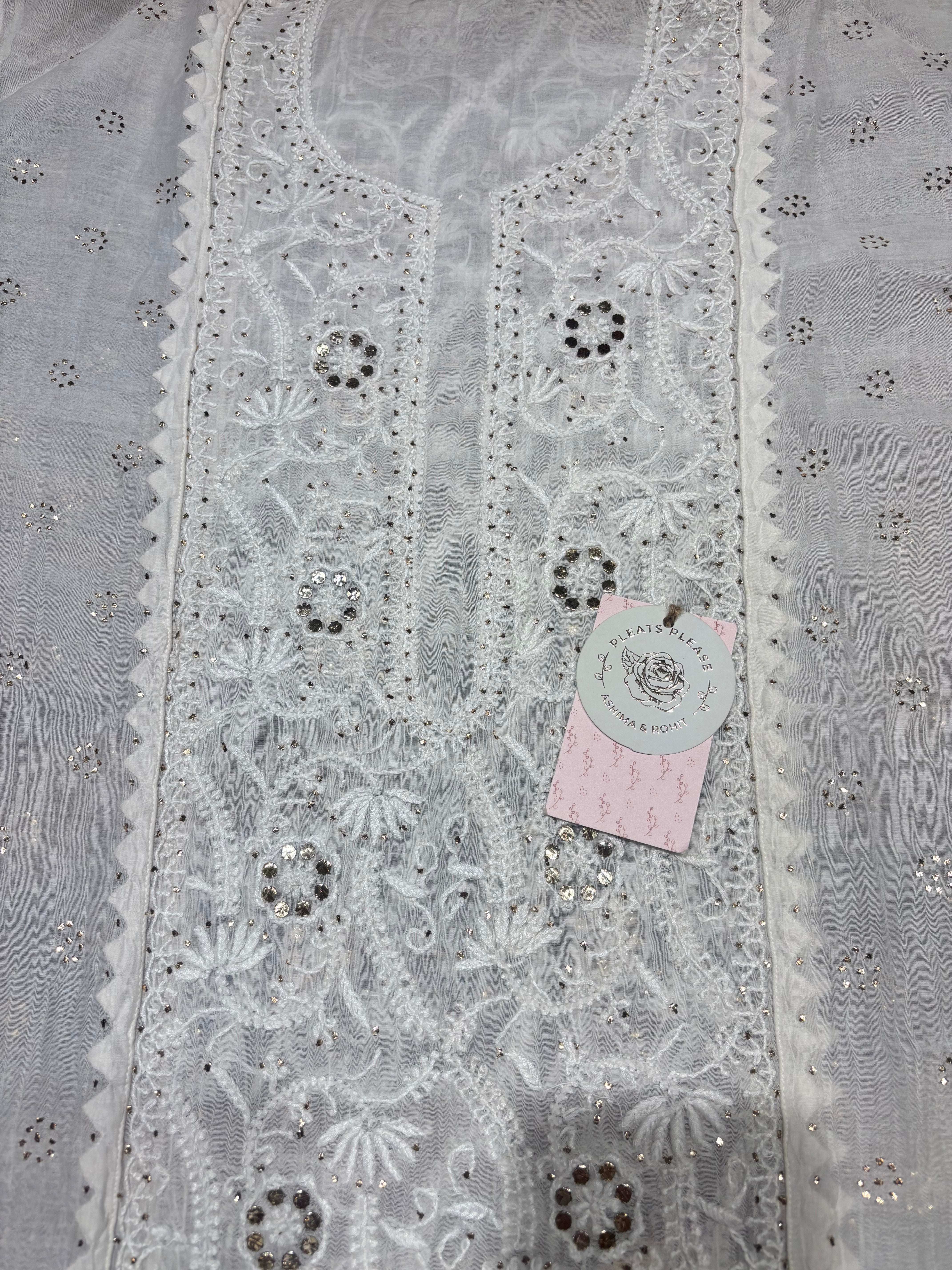 Dyeable Chanderi Mul Chikankari & Mukaish Kurta & Dupatta Set