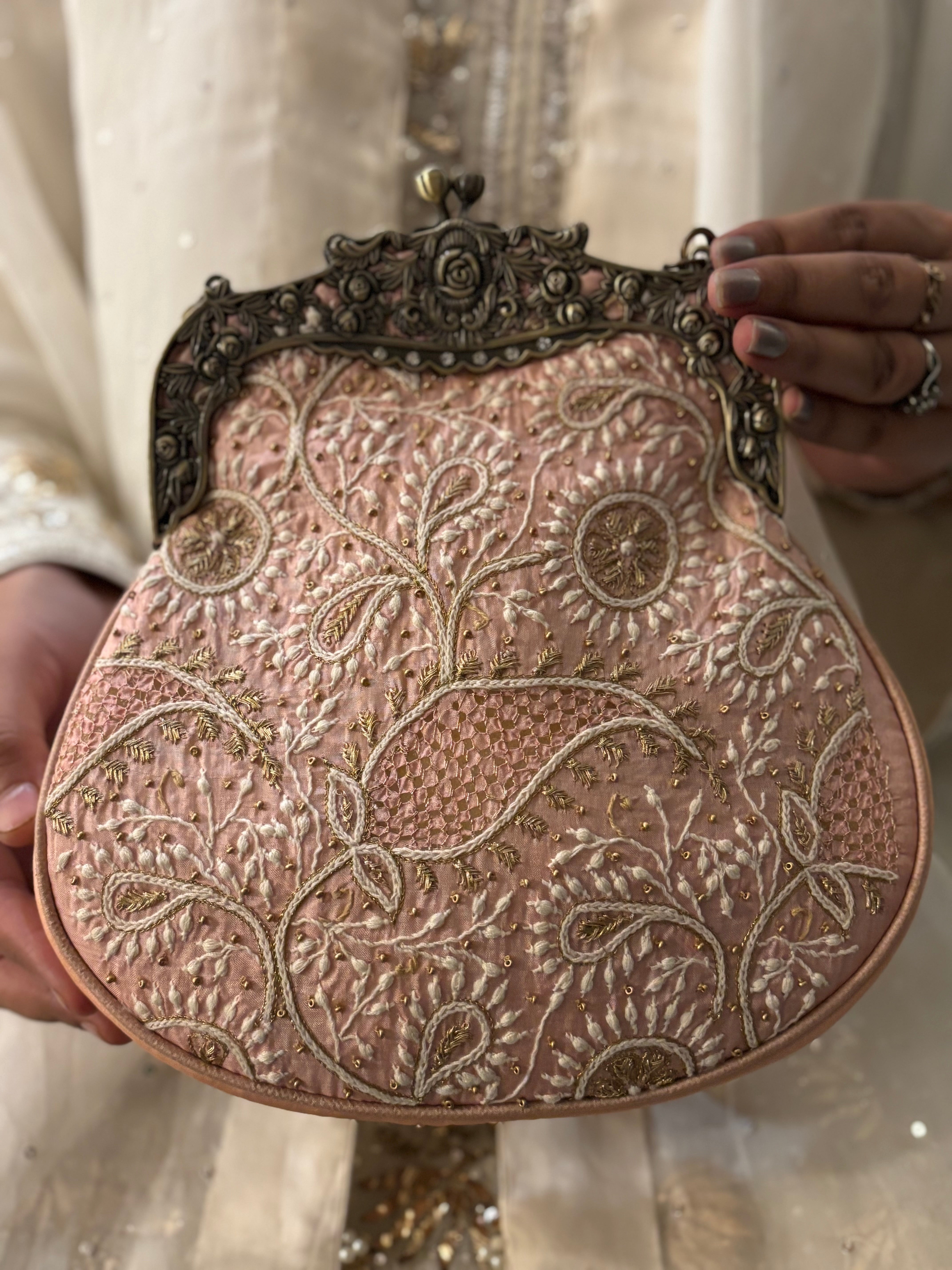 Pink Chikankari Clutch