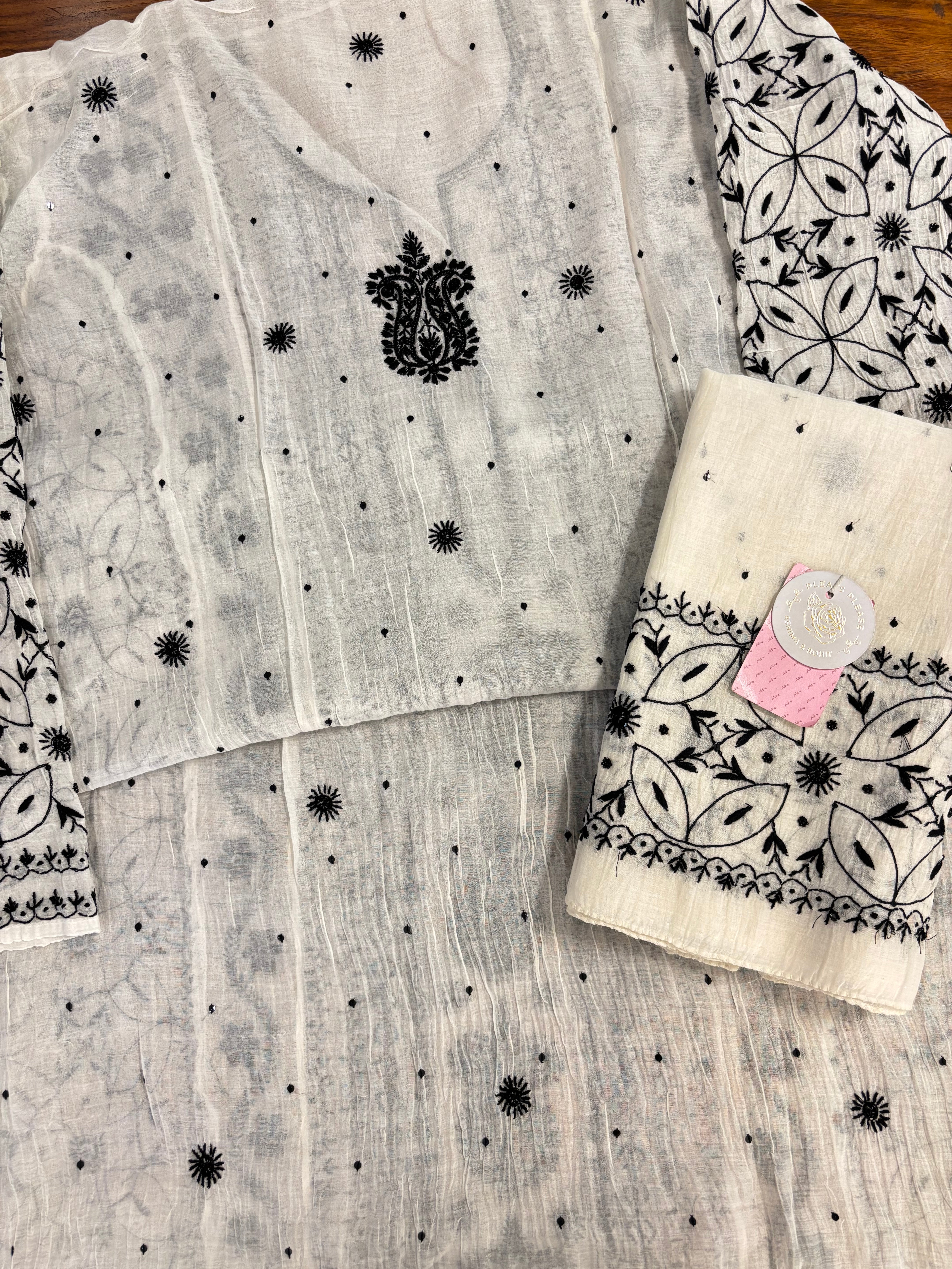 Dyeable Pure Chanderi Mul Chikankari Kurta & Dupatta