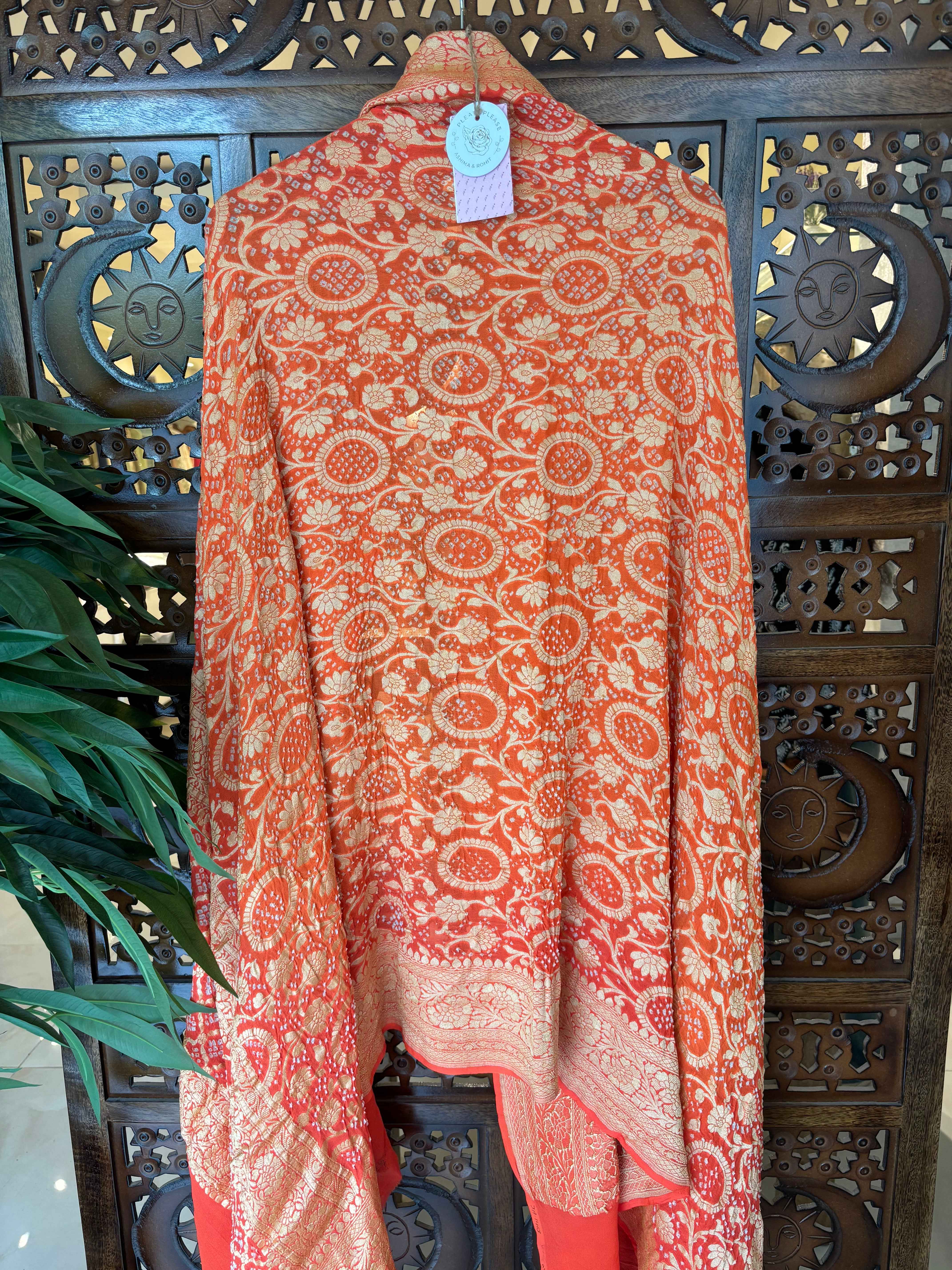 Burnt Orange Khaddi Georgette Bandhej Neemzari Dupatta