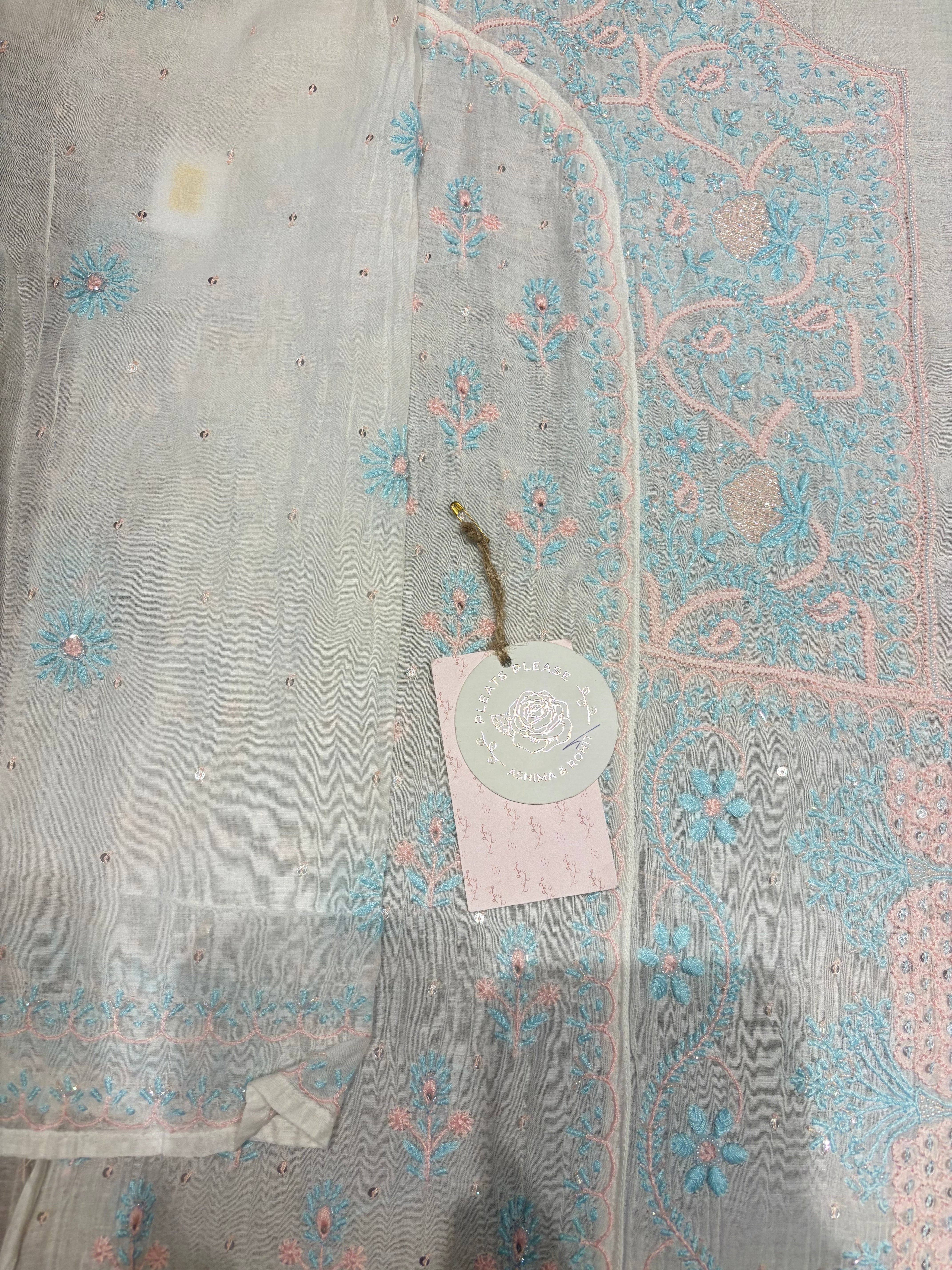 Dyeable Chanderi Mul Chikankari Kurta and Dupatta set