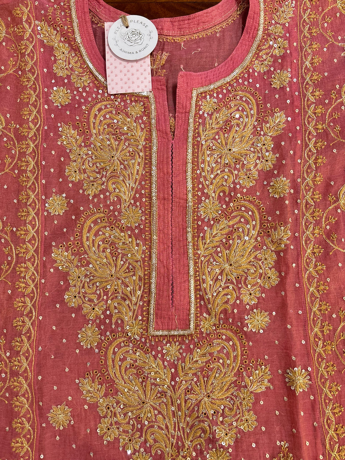 Rose Pink Pure & Premium Tissue Chikankari Kurta & Dupatta