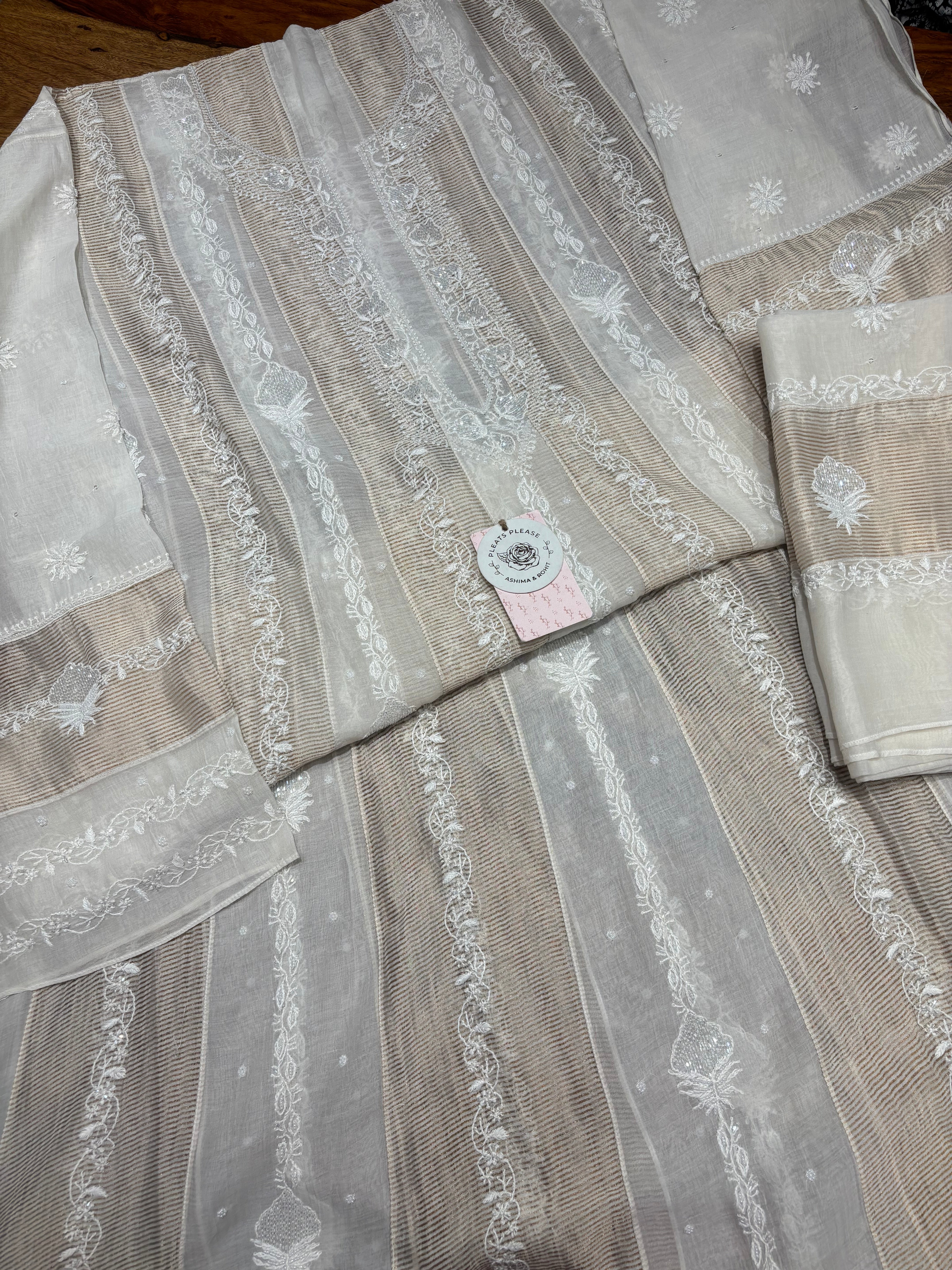 Dyeable Chanderi Silk Chikankari Anarkali & Dupatta Set