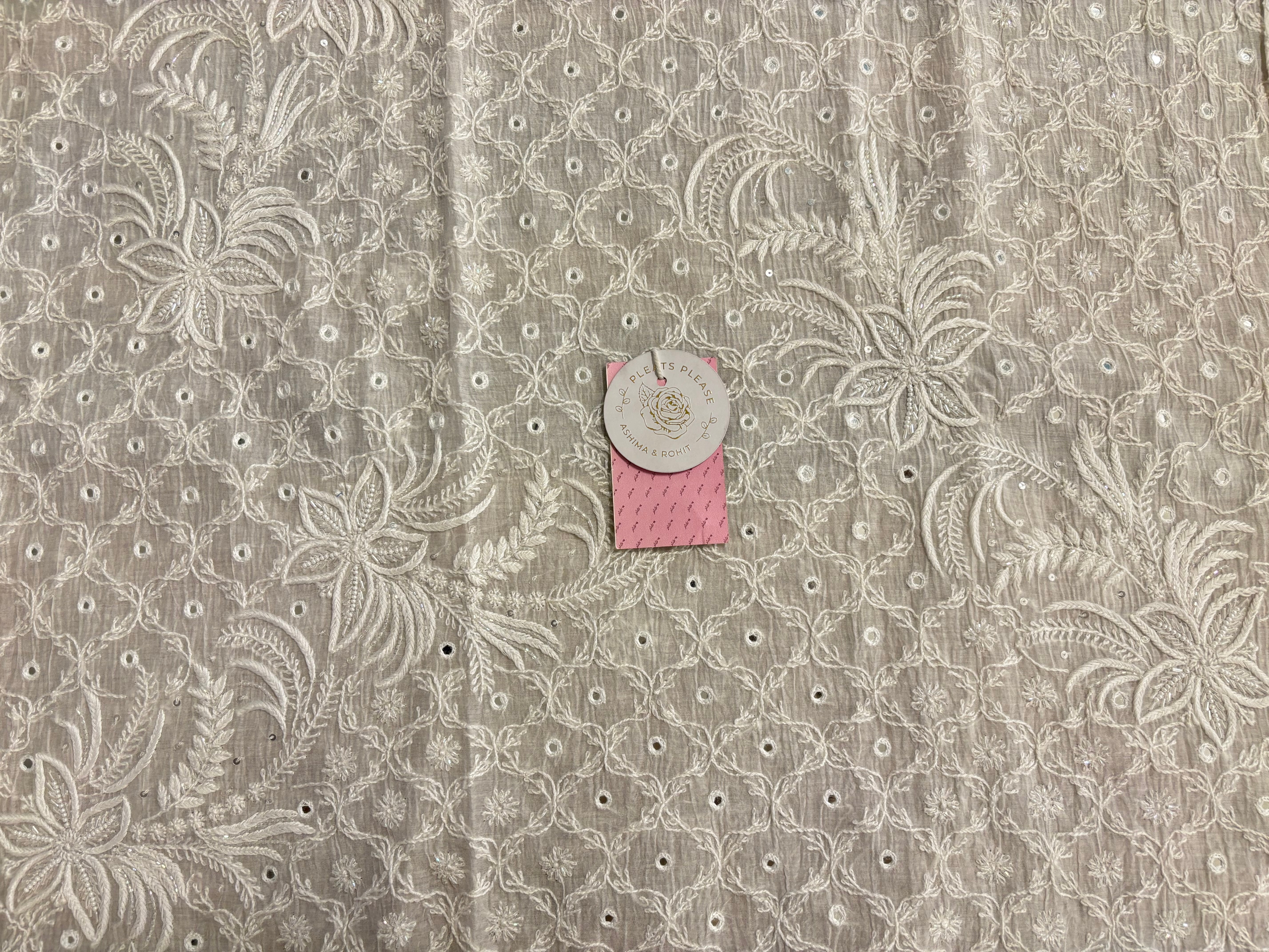 Dyeable Chanderi Mirror Chikankari Kurta & Dupatta - Pleats PleaseChikankari