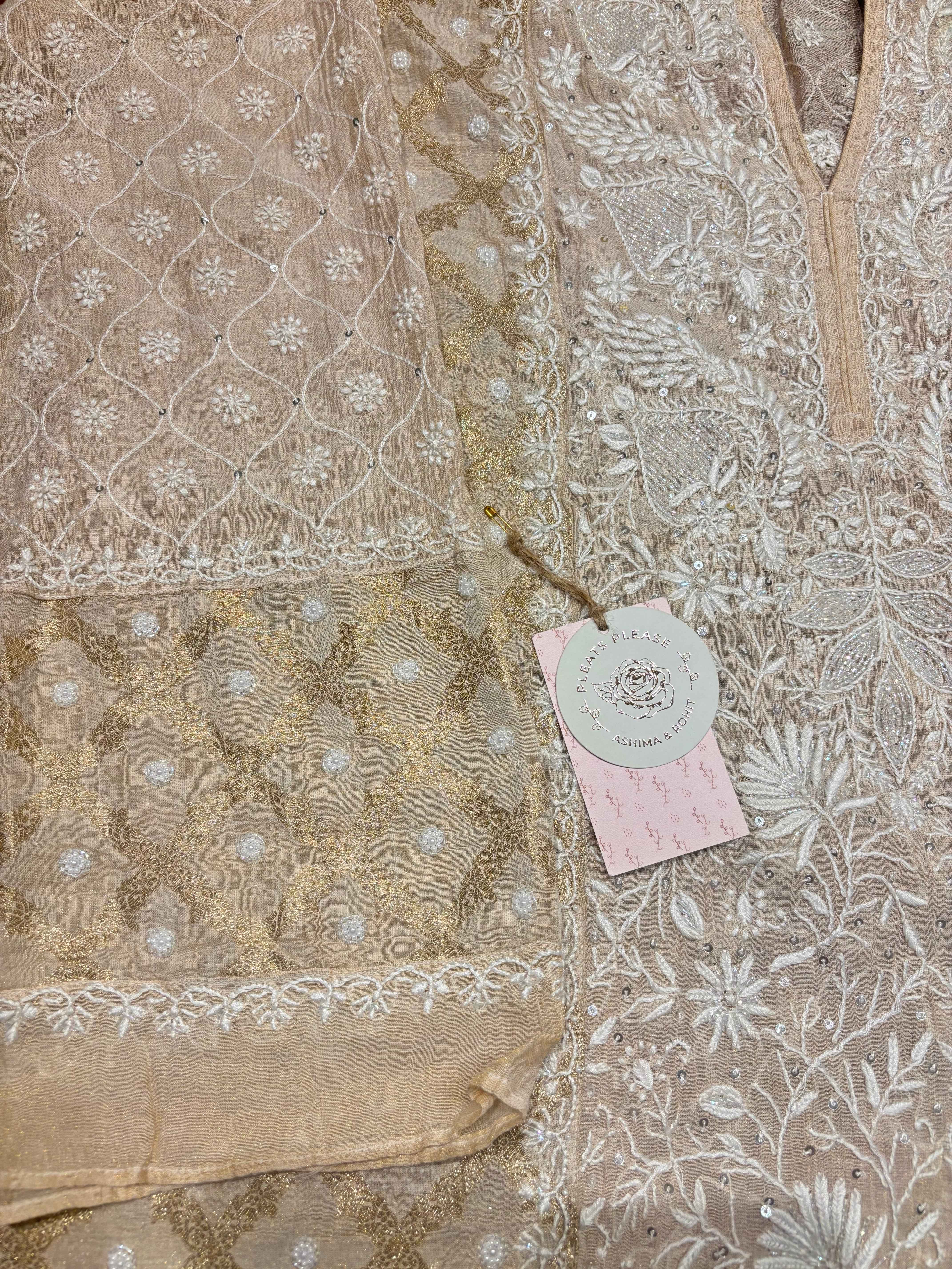 Natural Pure Tissue Chikankari Co-ord Set - Pleats PleaseChikankari