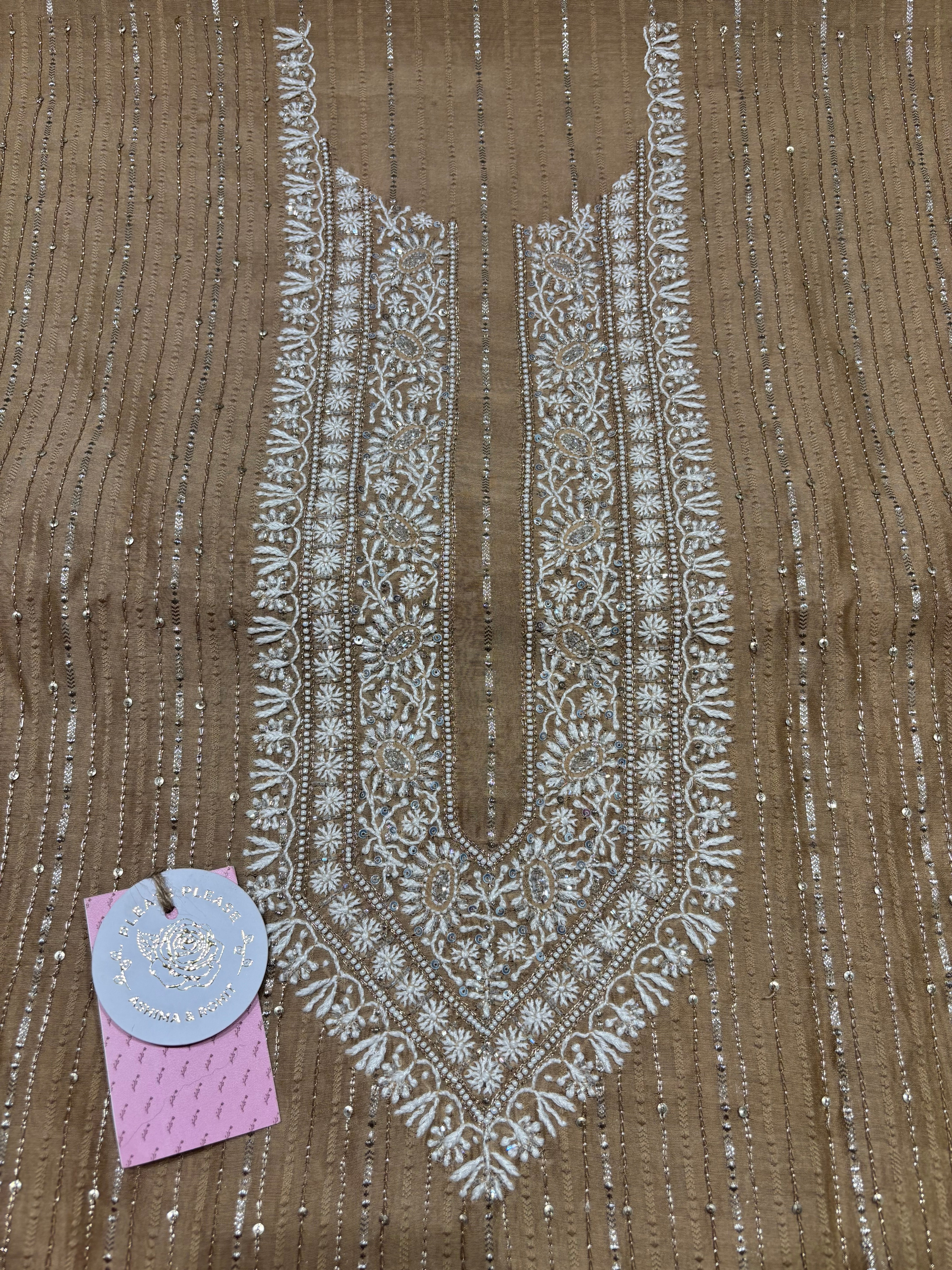 Brown Chanderi Silk Chikankari Men’s Kurta Fabric