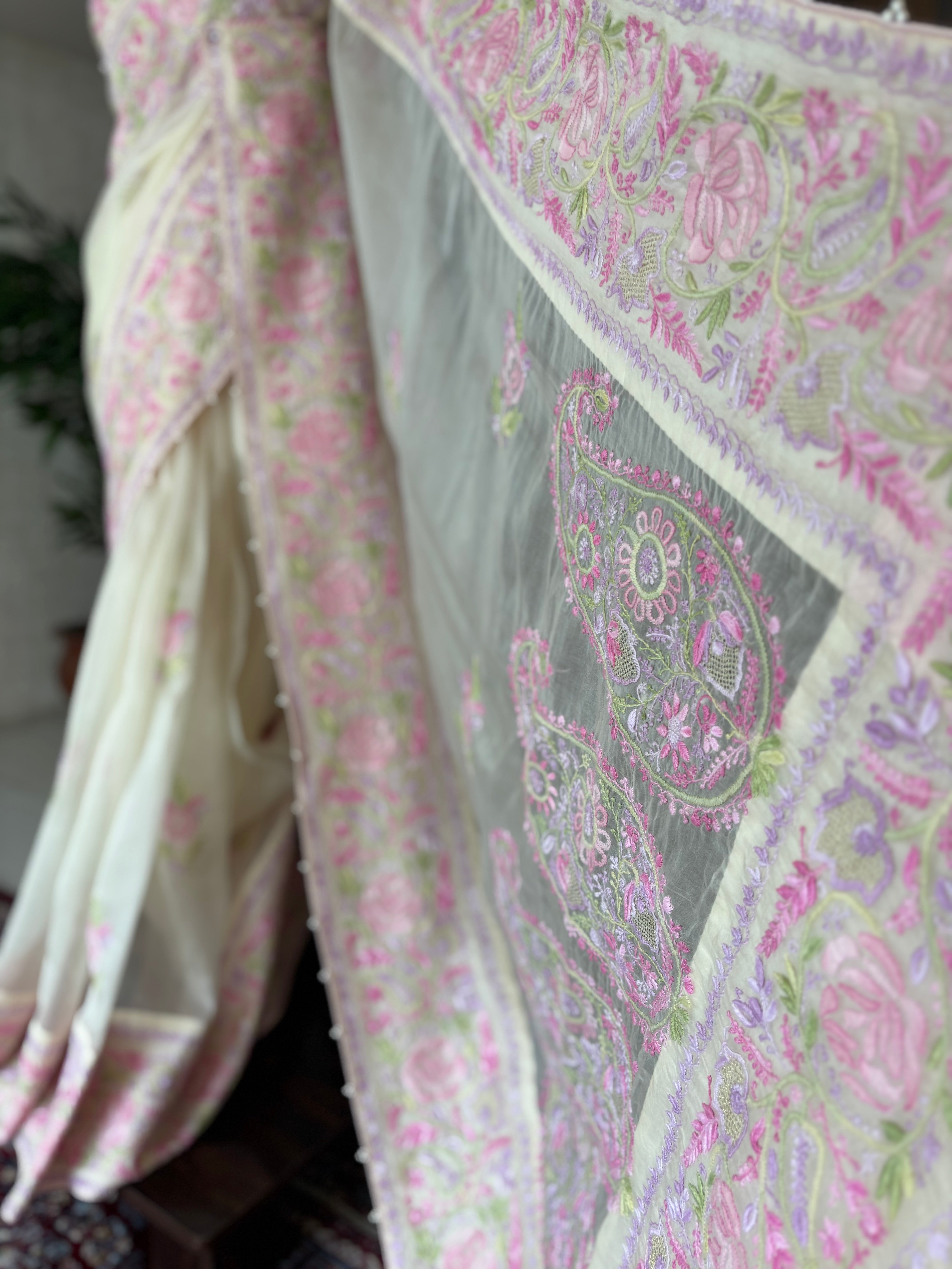 Lime Yellow Organza Silk Chikankari Saree and Blouse