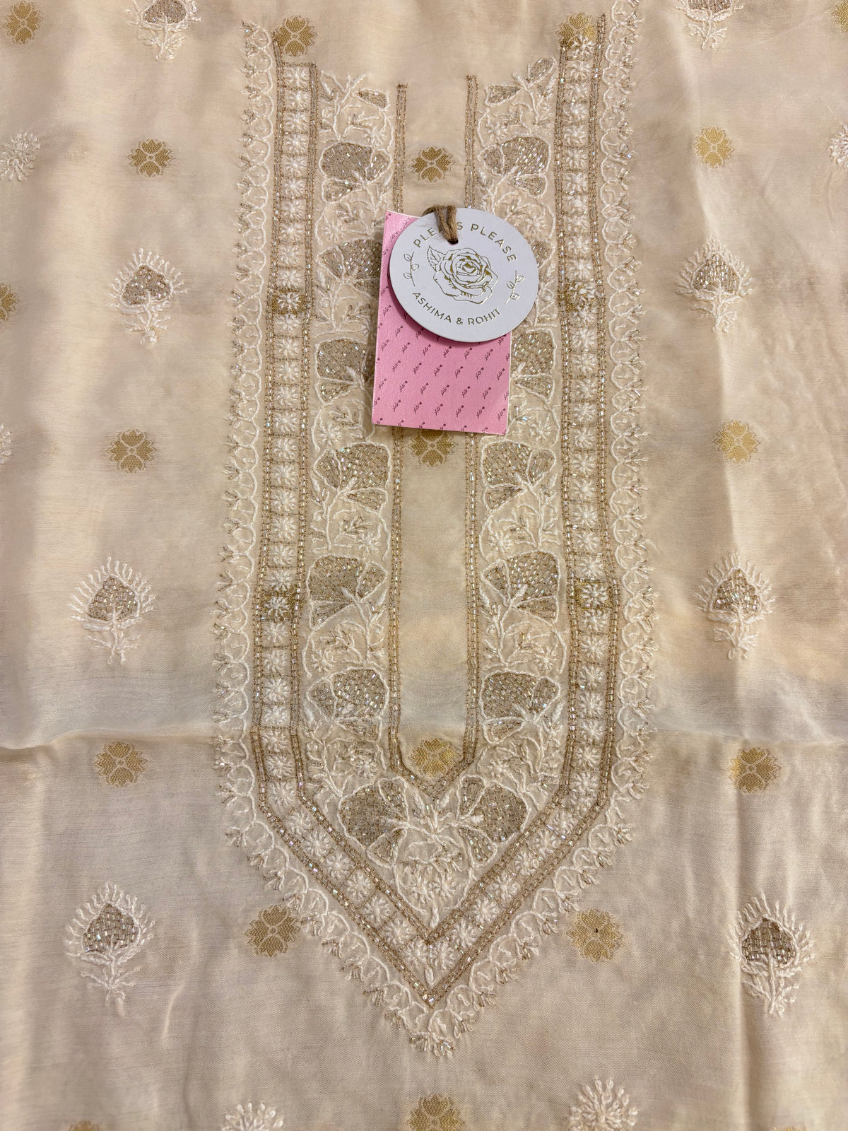 Cream Chanderi Chikankari Banarasi Boota Men’s Kurta