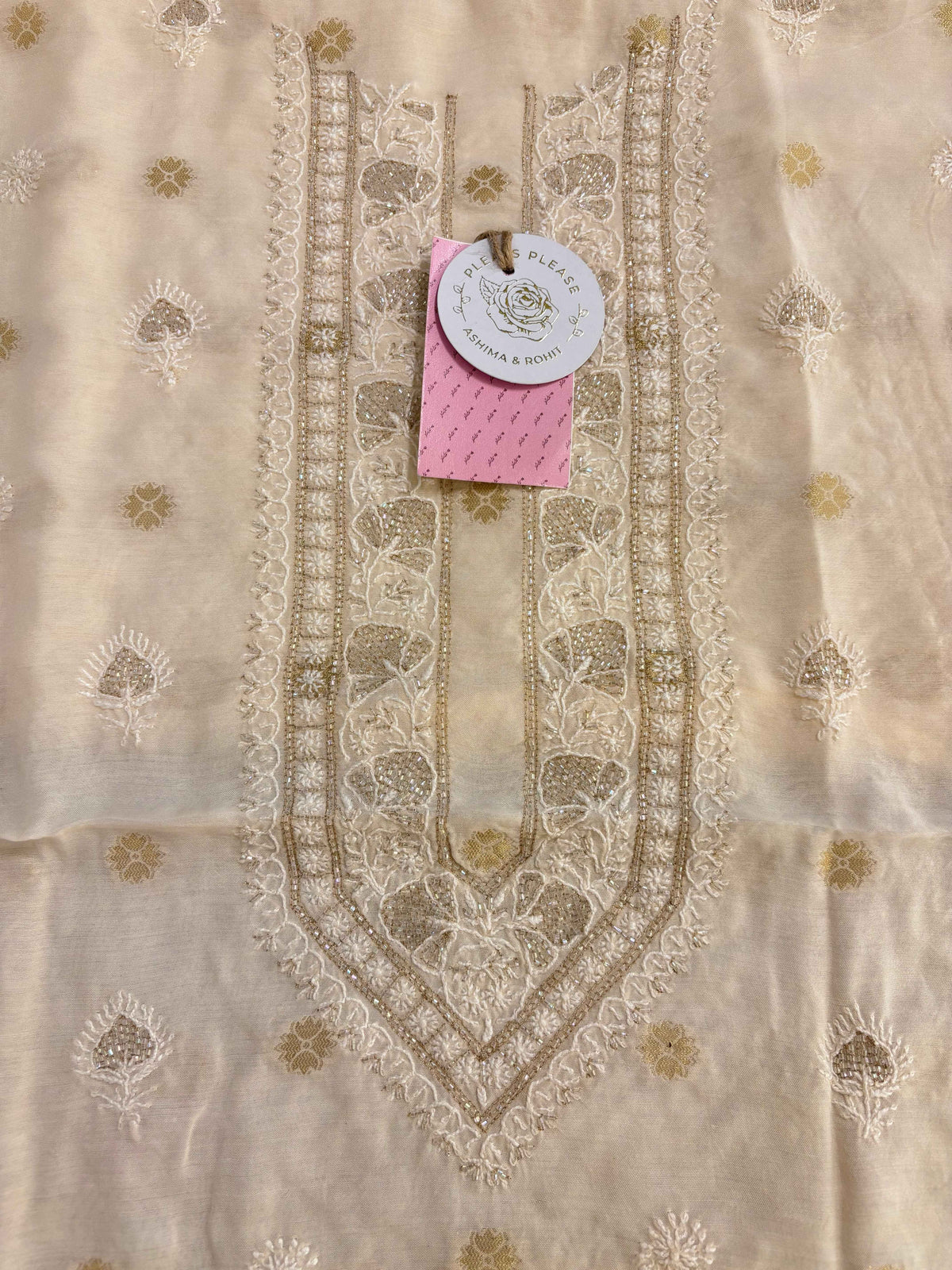 Cream Chanderi Chikankari Banarasi Boota Men’s Kurta