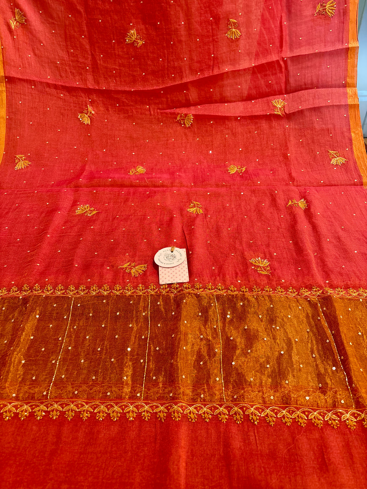 Rose Pink Pure & Premium Tissue Chikankari Kurta & Dupatta