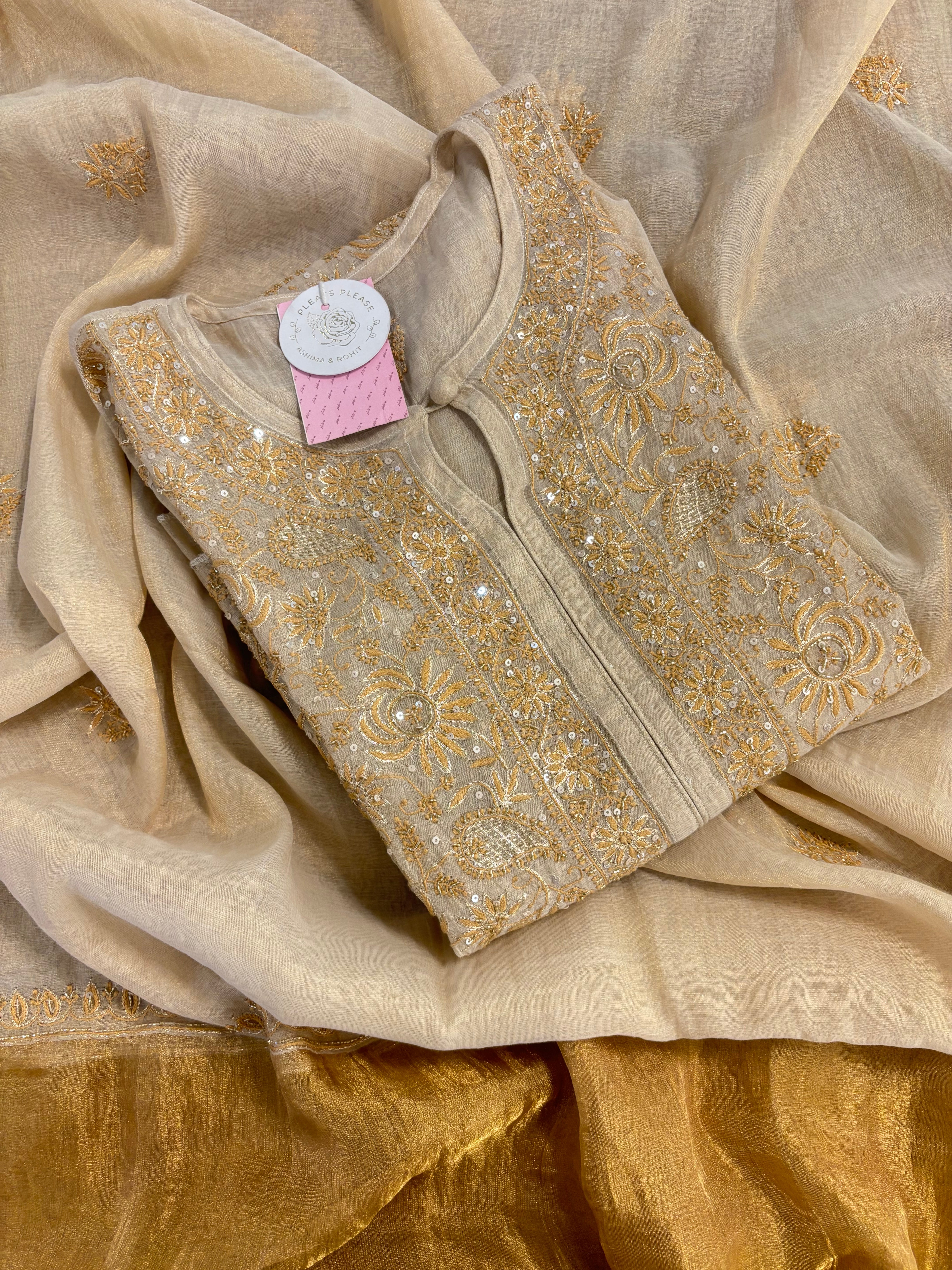 Dyeable Pure & Premium Tissue Jaal Chikankari Kurta & Dupatta