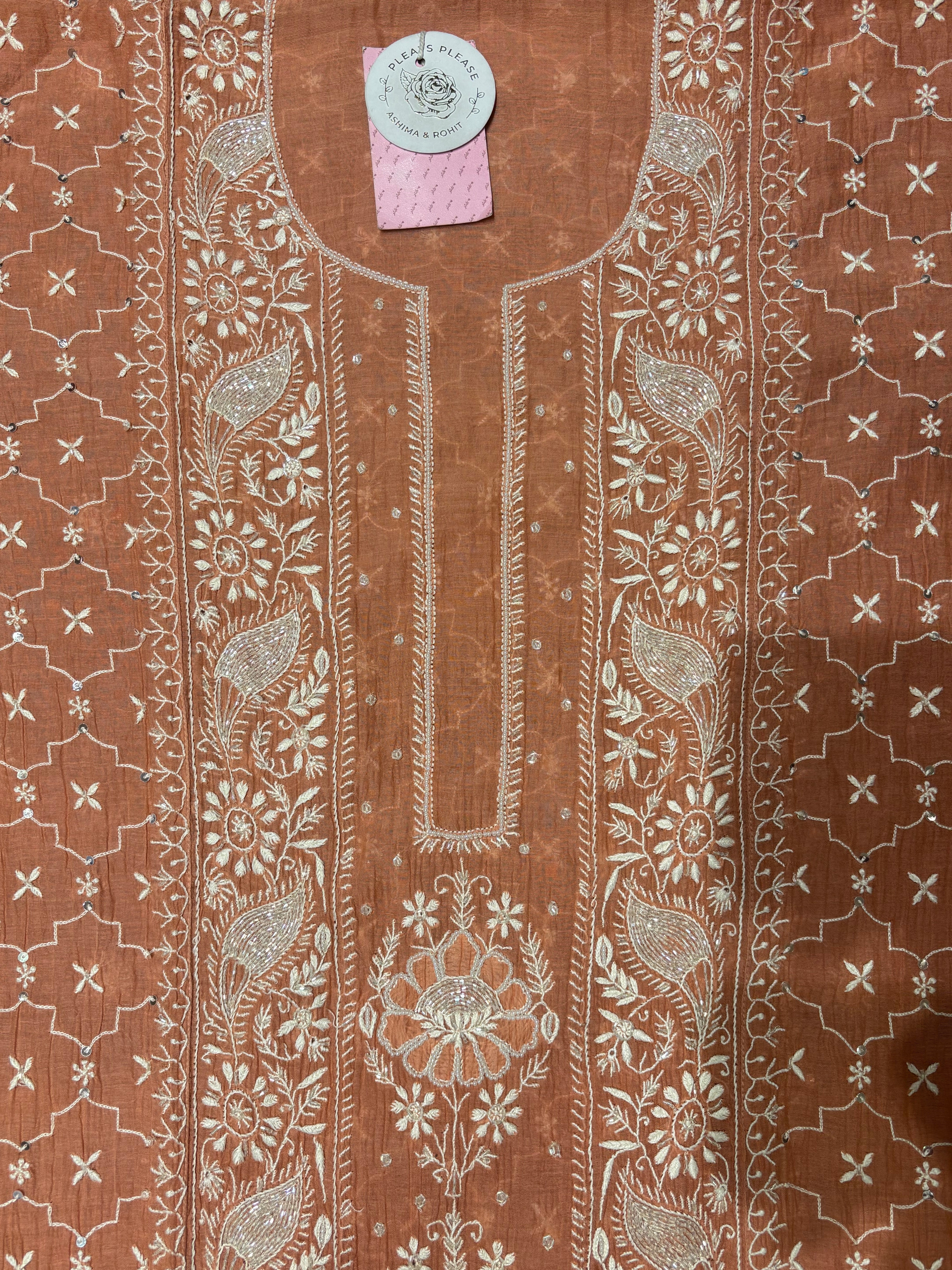 Peach Pure Chanderi Mul Chikankari Kurta & Dupatta