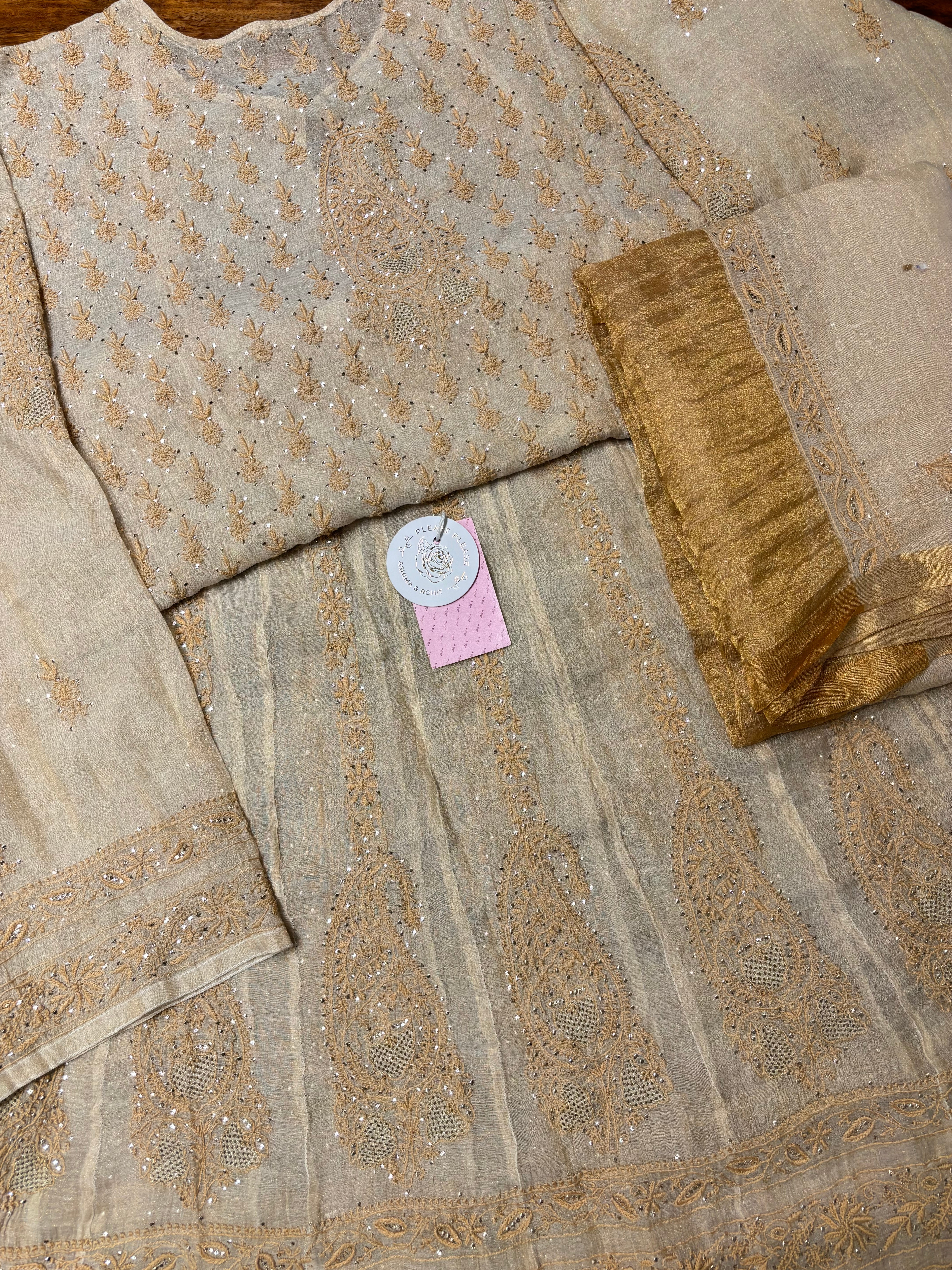 Dyeable Pure Tissue Chikankari A-Line Anarkali & Dupatta