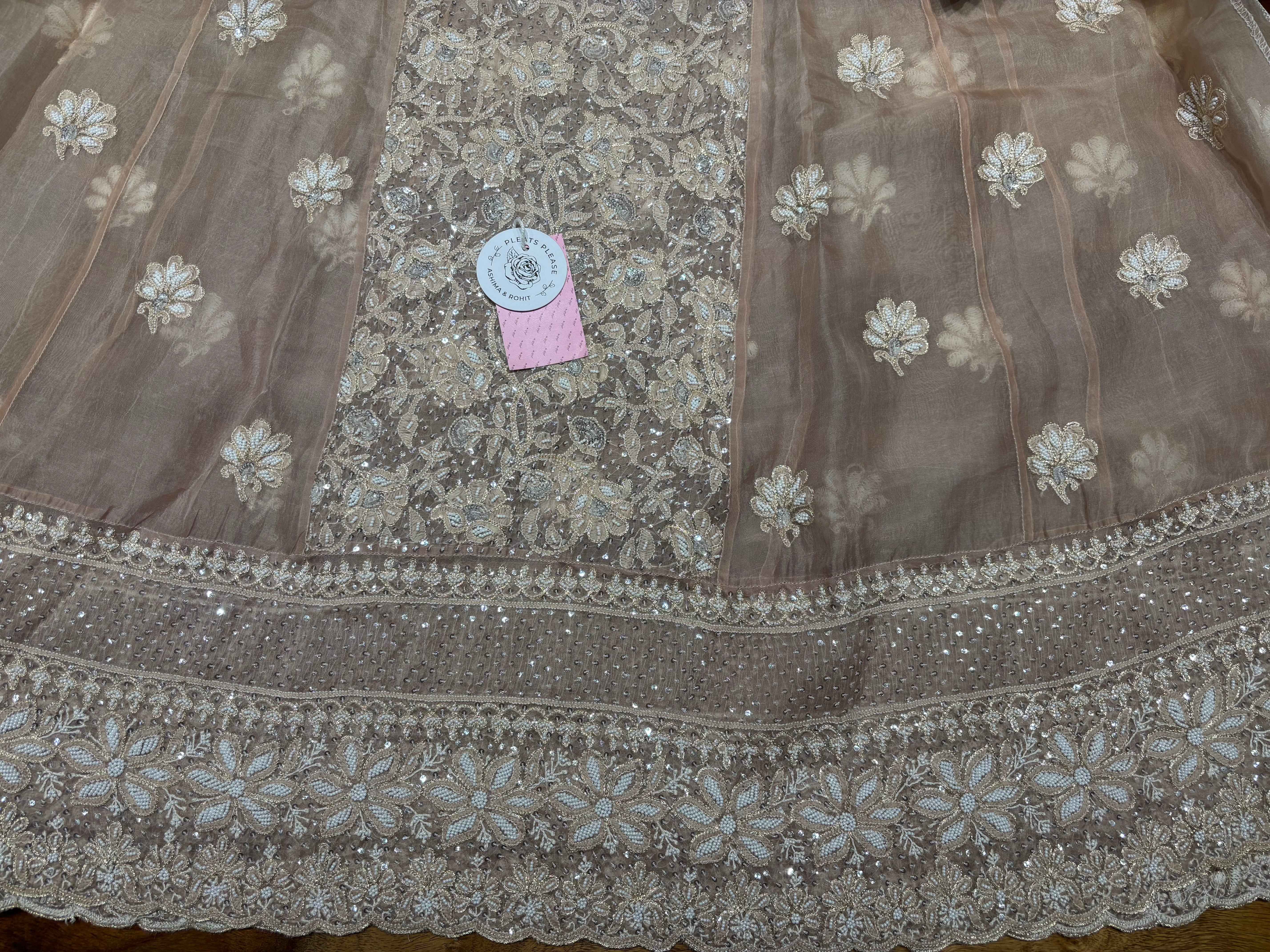 Brown Ombre Pure & Premium Organza Silk Chikankari Anarkali & Dupatta - Pleats PleaseChikankari