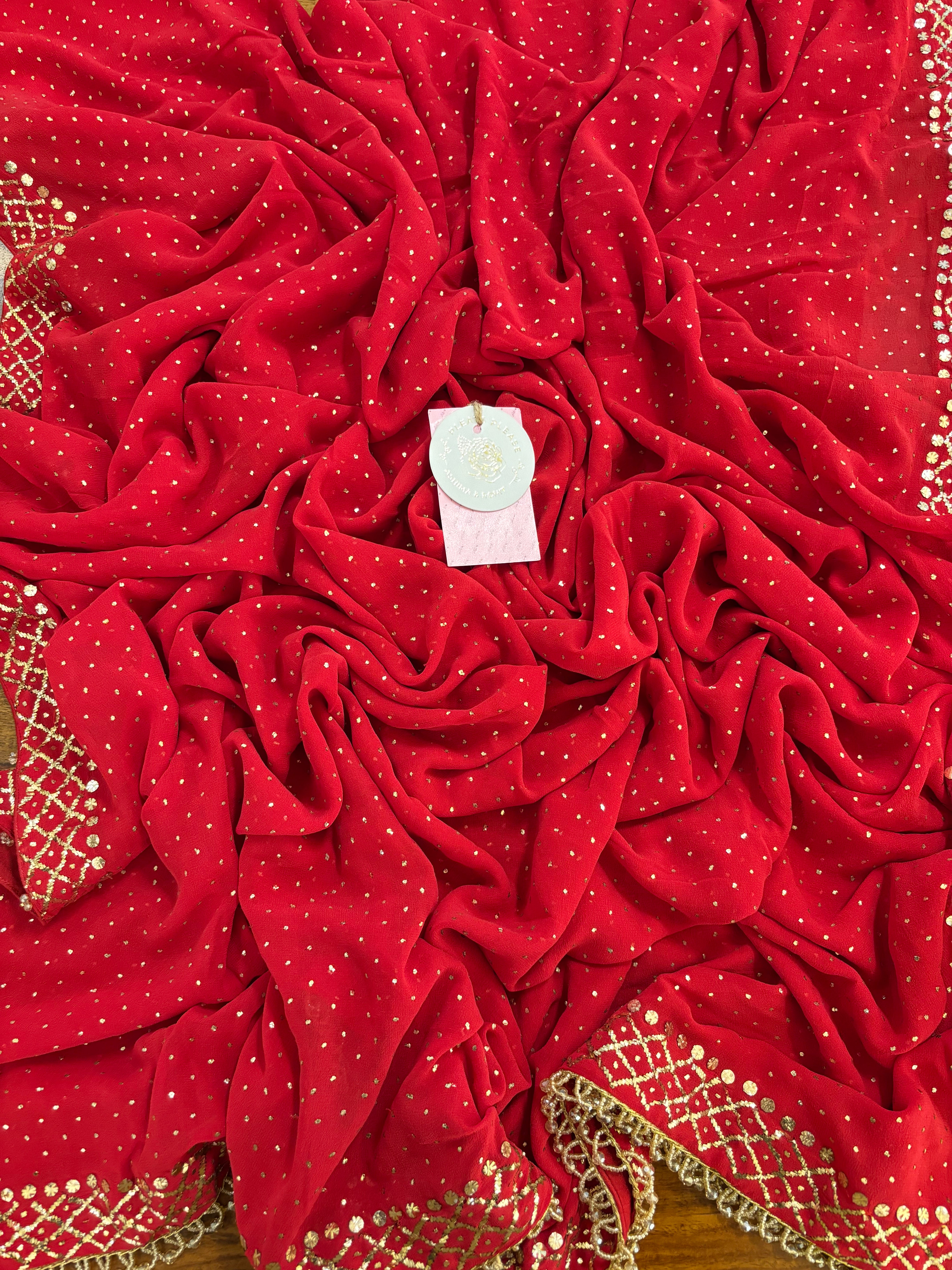 Red Pure & Premium Georgette Mukaish A-Line Kurta & Dupatta
