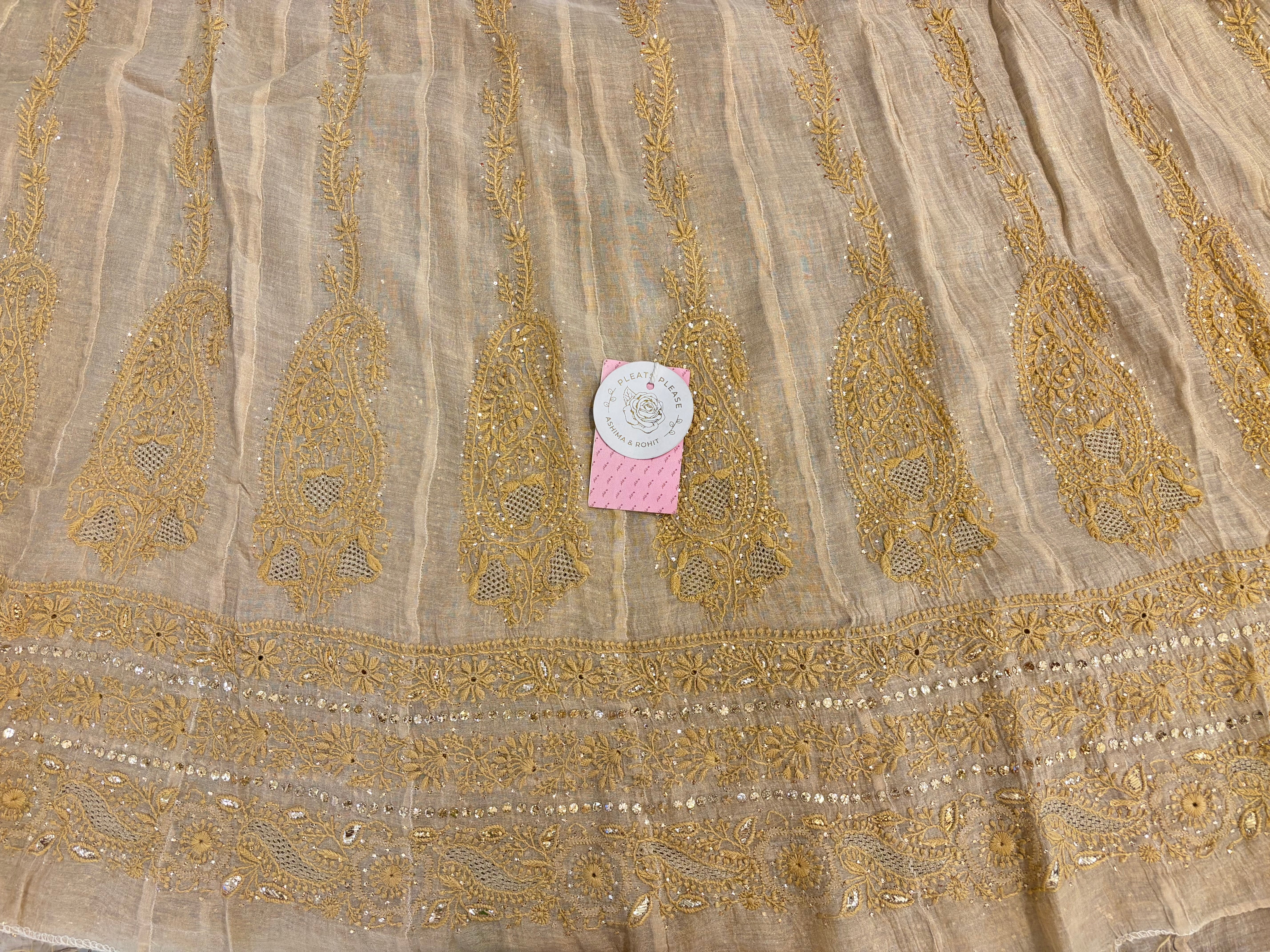 Dyeable Pure & Premium Tissue Mukaish Chikankari Bajirao Anarkali & Dupatta - Pleats PleaseChikankari