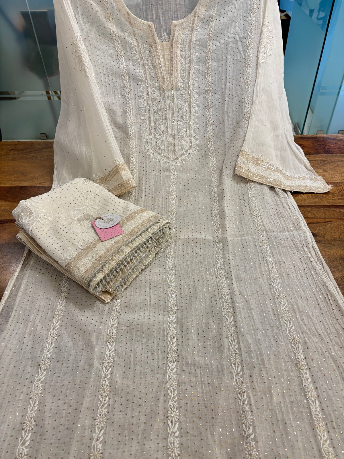 Dyeable Chanderi Mul Chikankari Mukaish Kurta & Dupatta