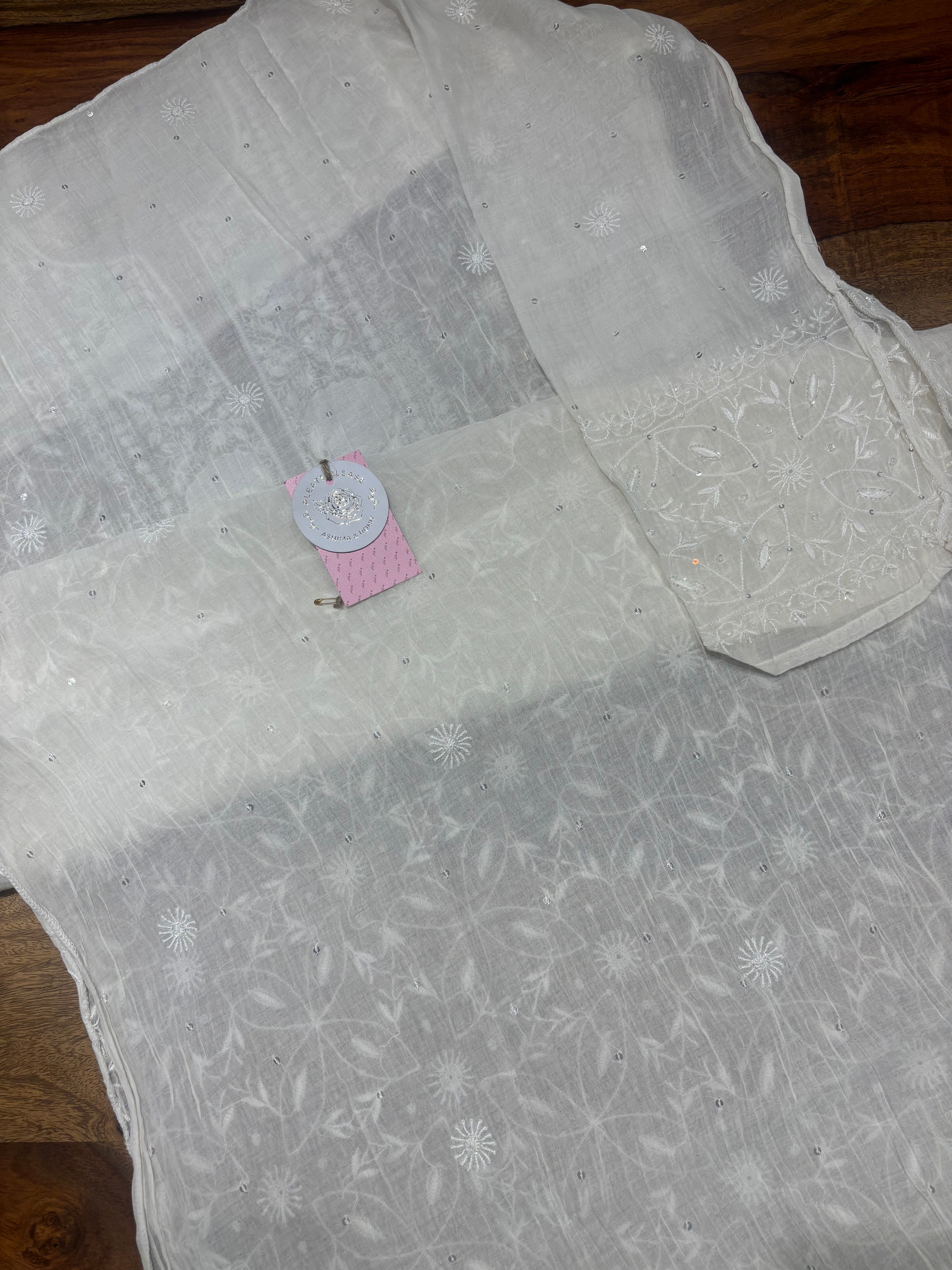 Dyeable Chanderi Mul Chikankari Kurta & Dupatta Set