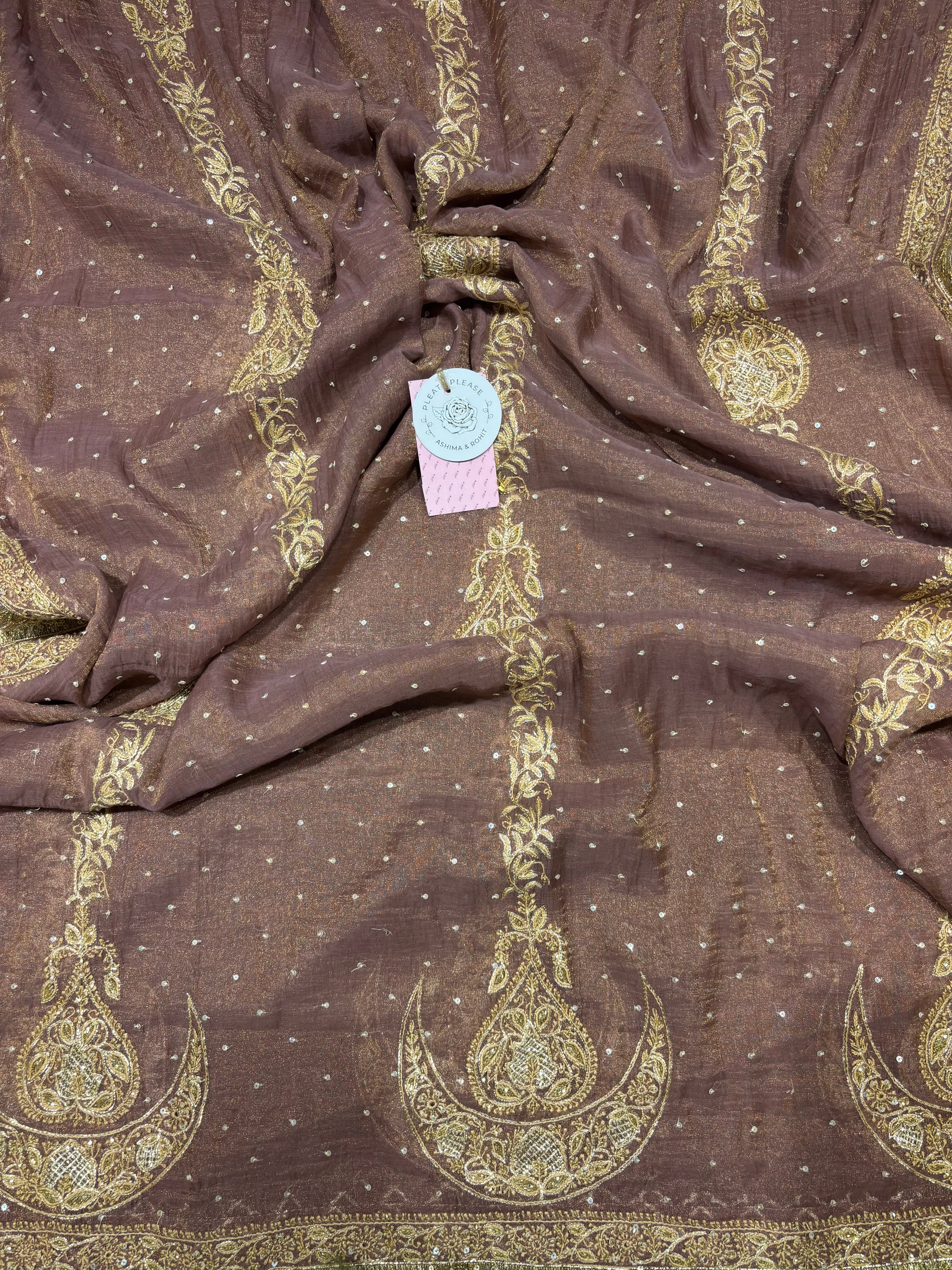 Garnet Pure & Premium Tissue A-Line Anarkali & Dupatta Set