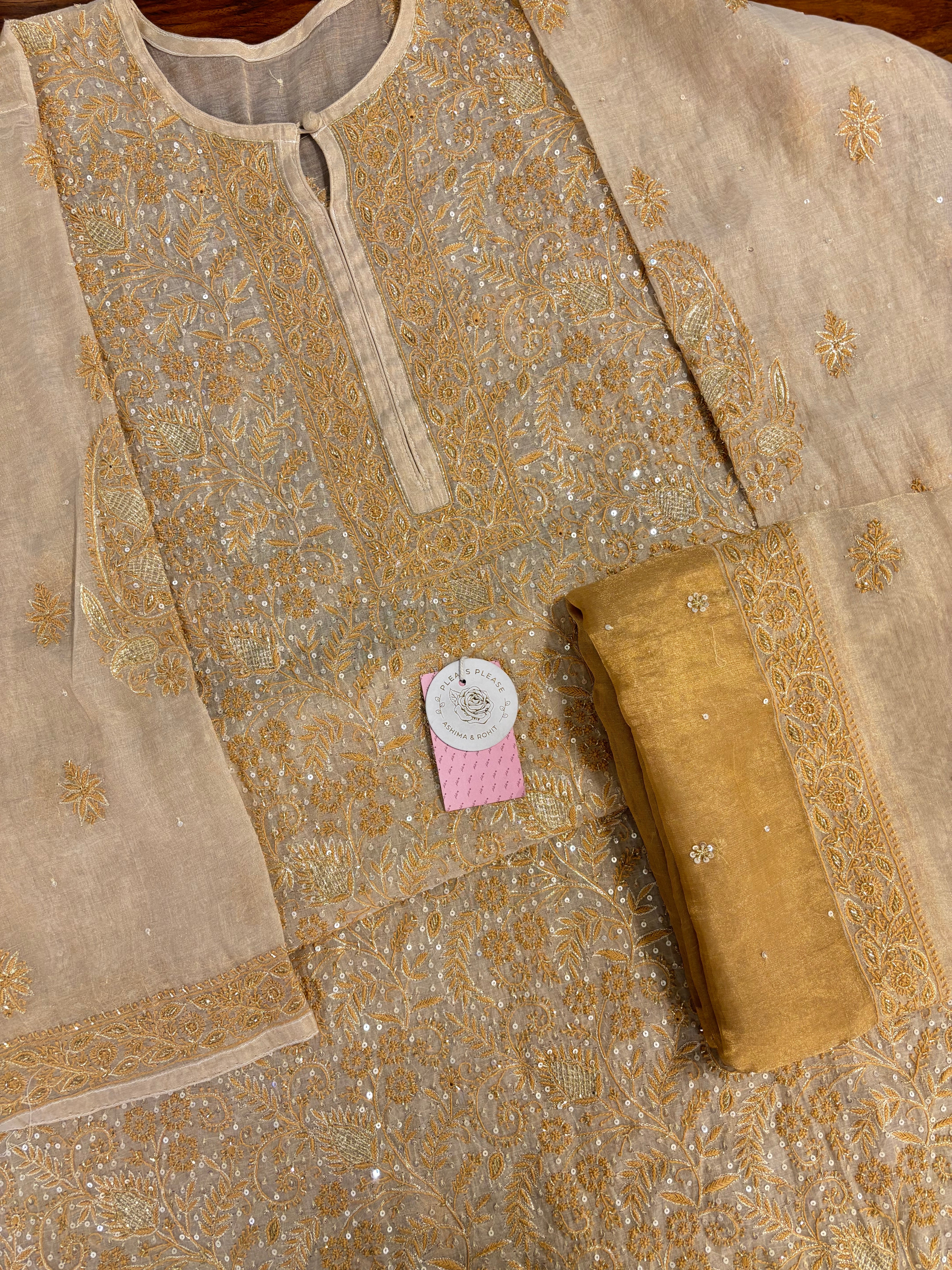 Dyeable Pure Tissue Chikankari Kurta & Dupatta