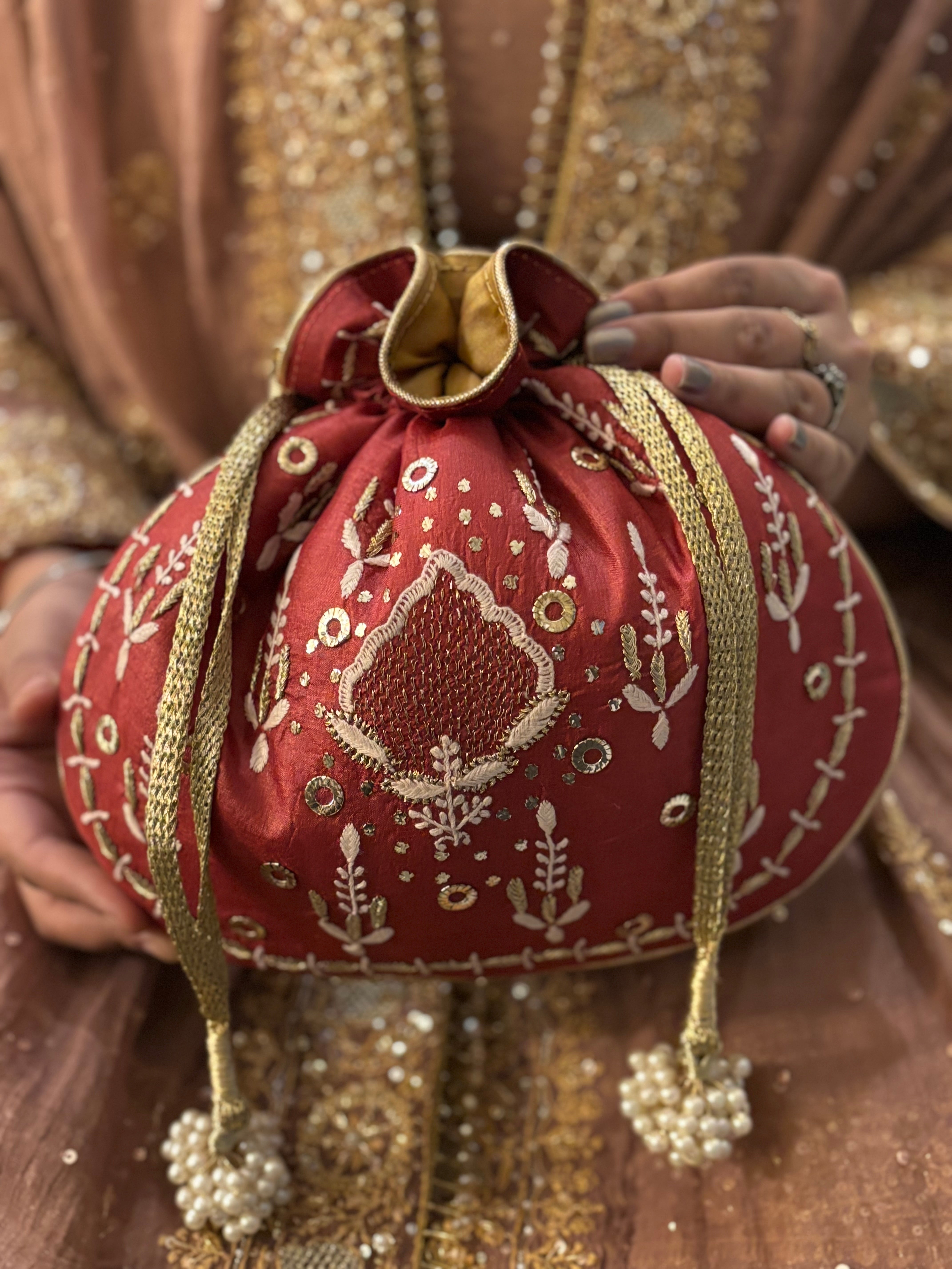 Maroon Chikankari and Mukaish Batua