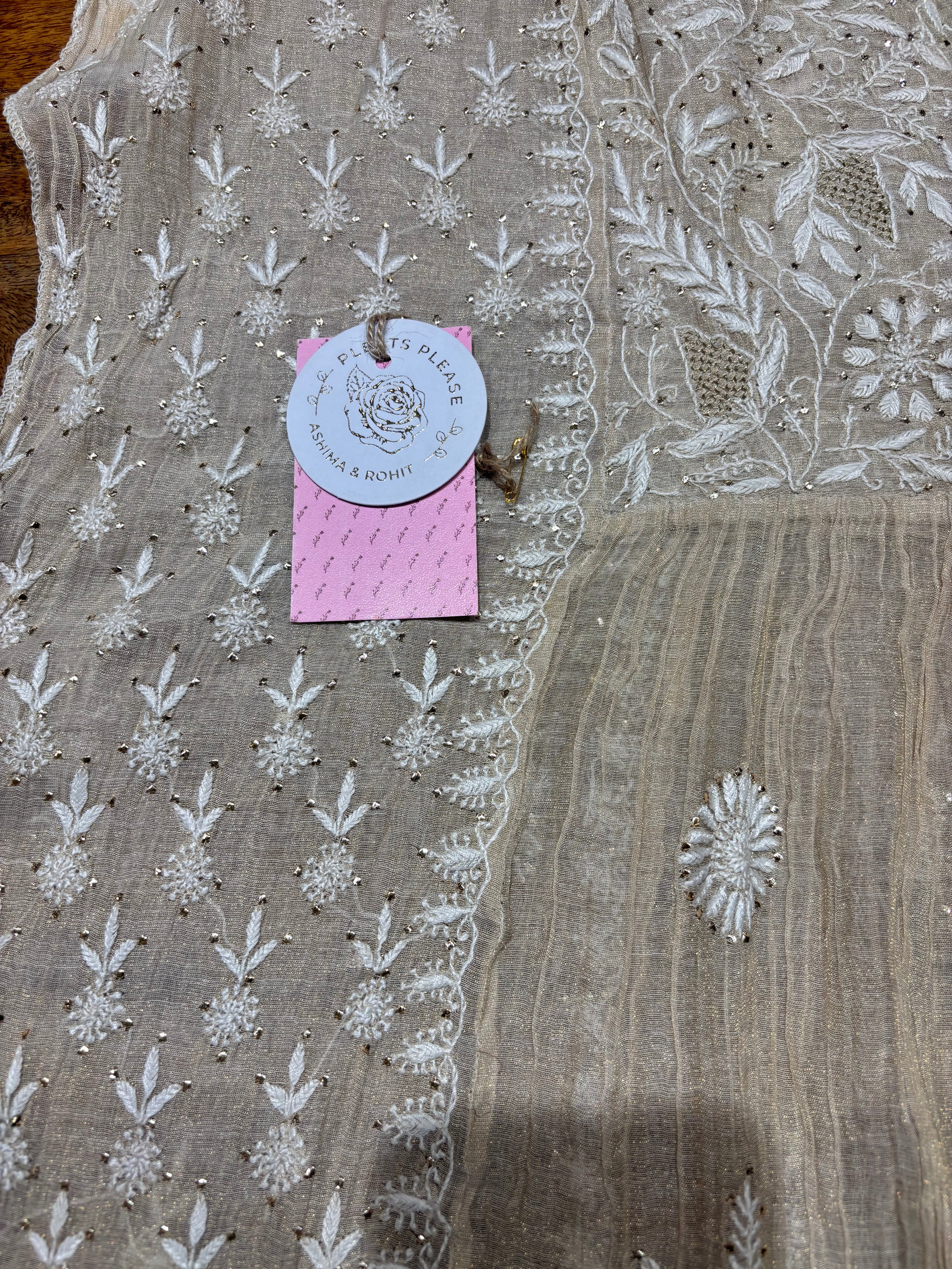 Dyeable Pure & Premium Tissue Chikankari & Mukaish Angrakha Kurta & Dupatta Set