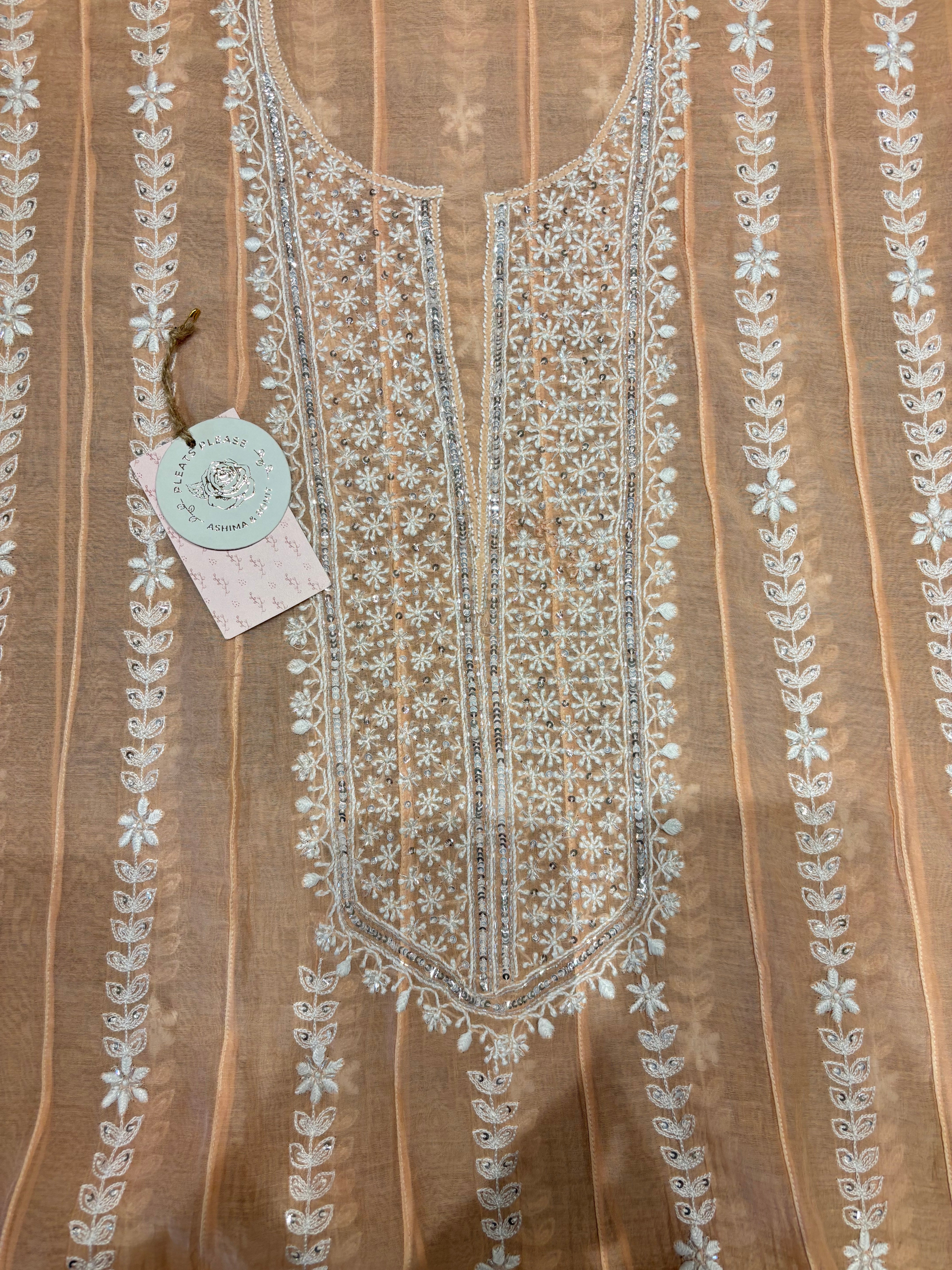 Peach Chanderi mul Chikankati Anarkali &Dupatta Set