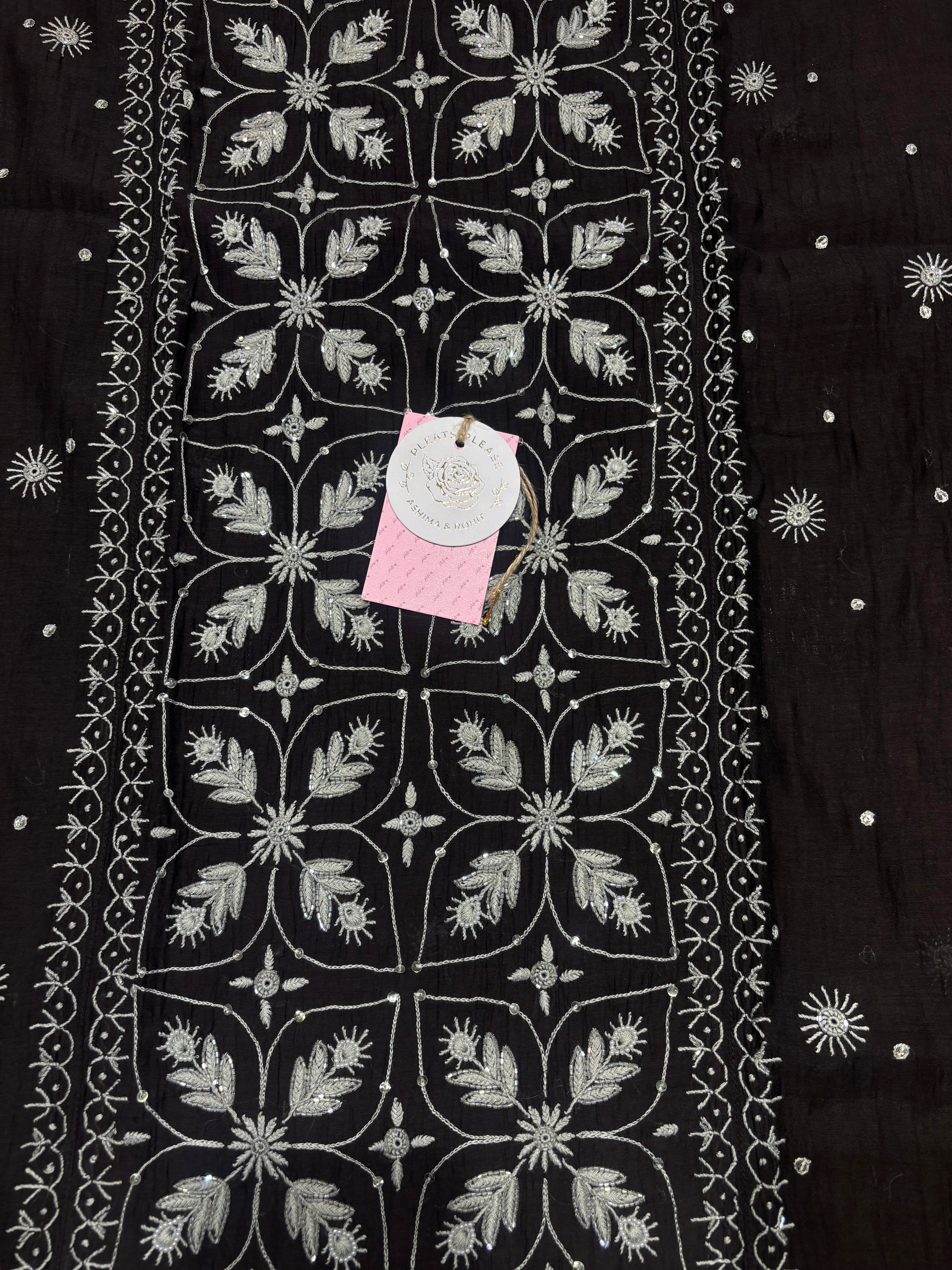 Black Chanderi Mul Chikankari Kurta & Dupatta Set