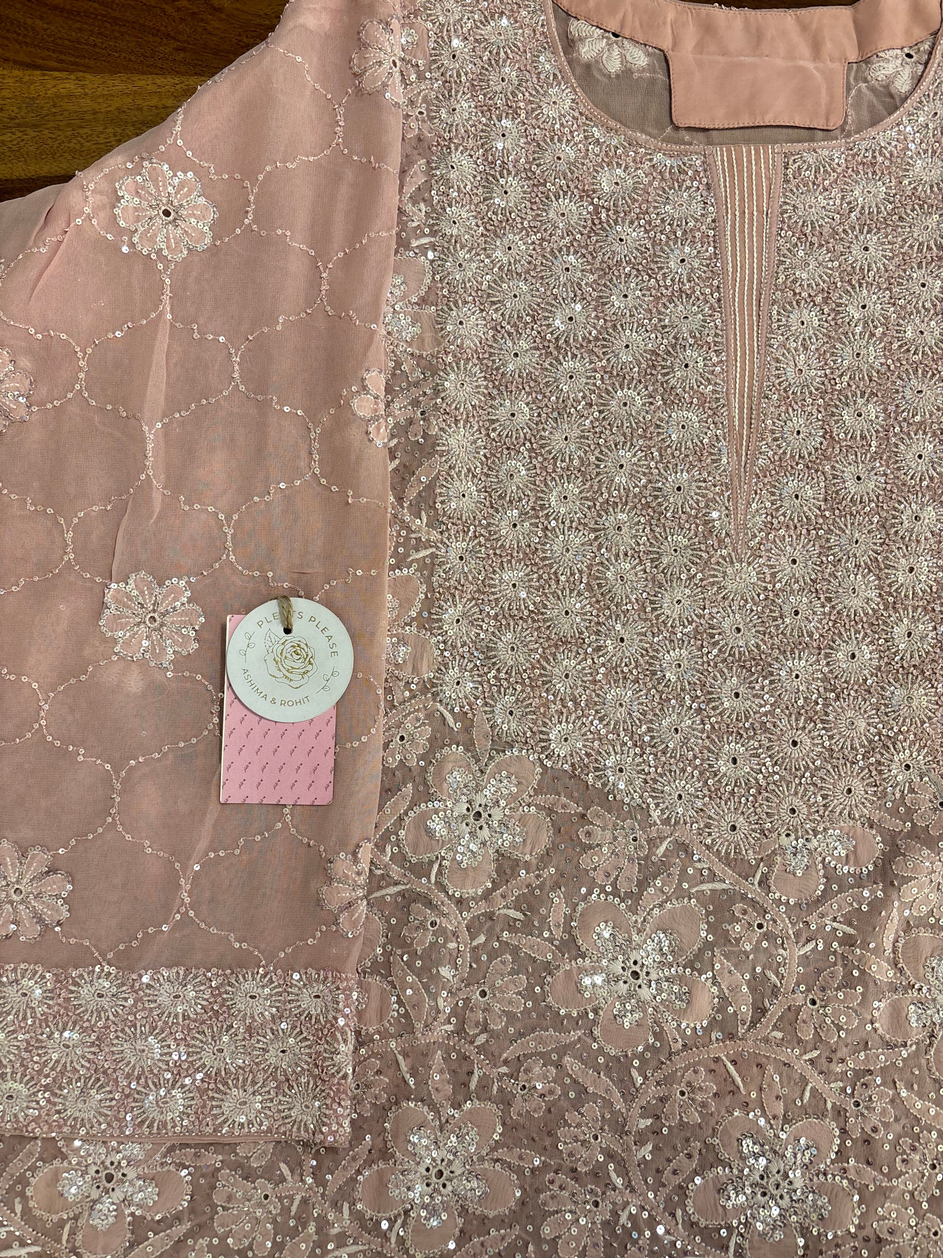 Pastel Peach Pure & Premium Georgette Chikankari Kurta & Dupatta