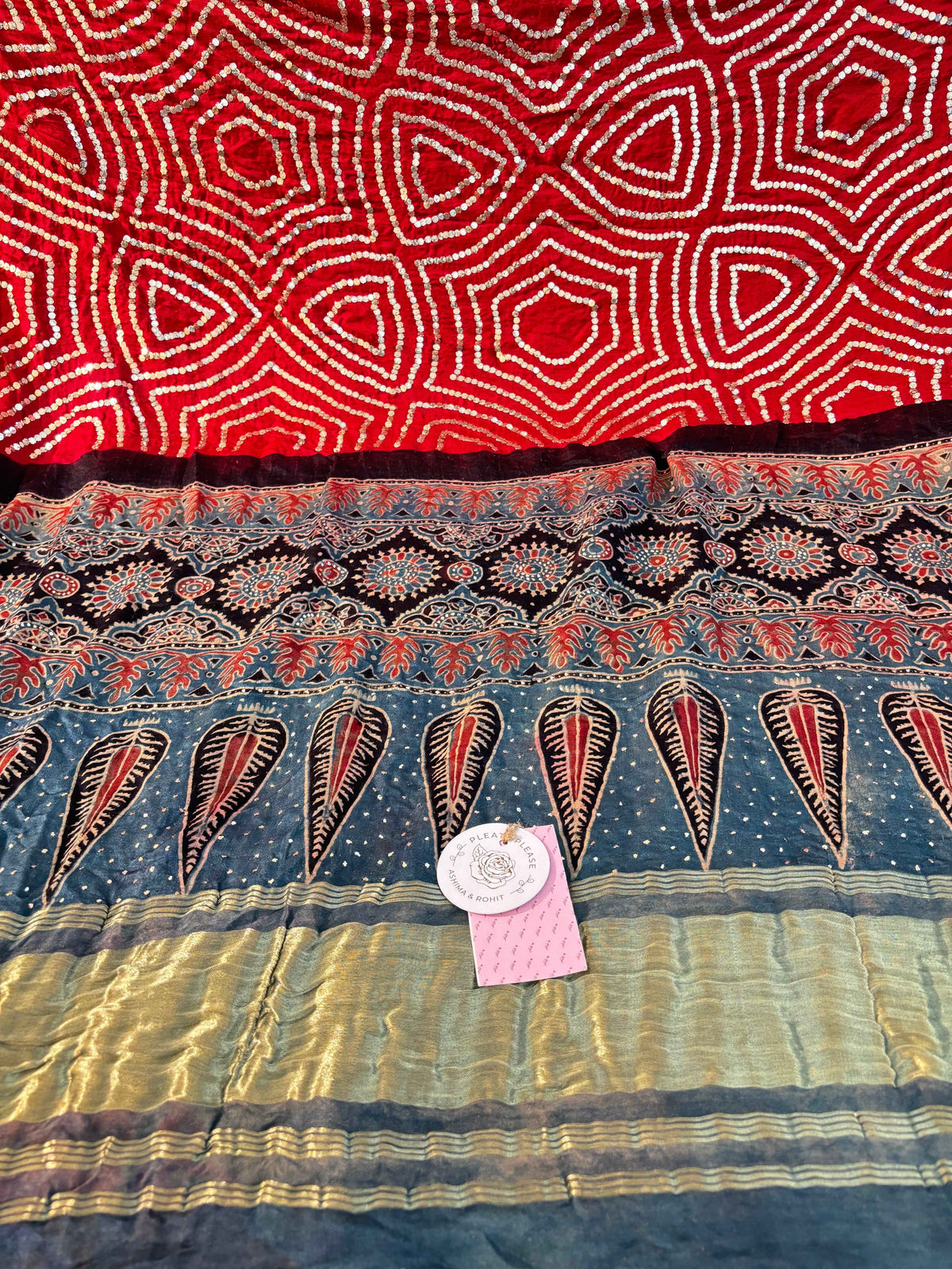 Red Ajrakh Mukaish Dupatta