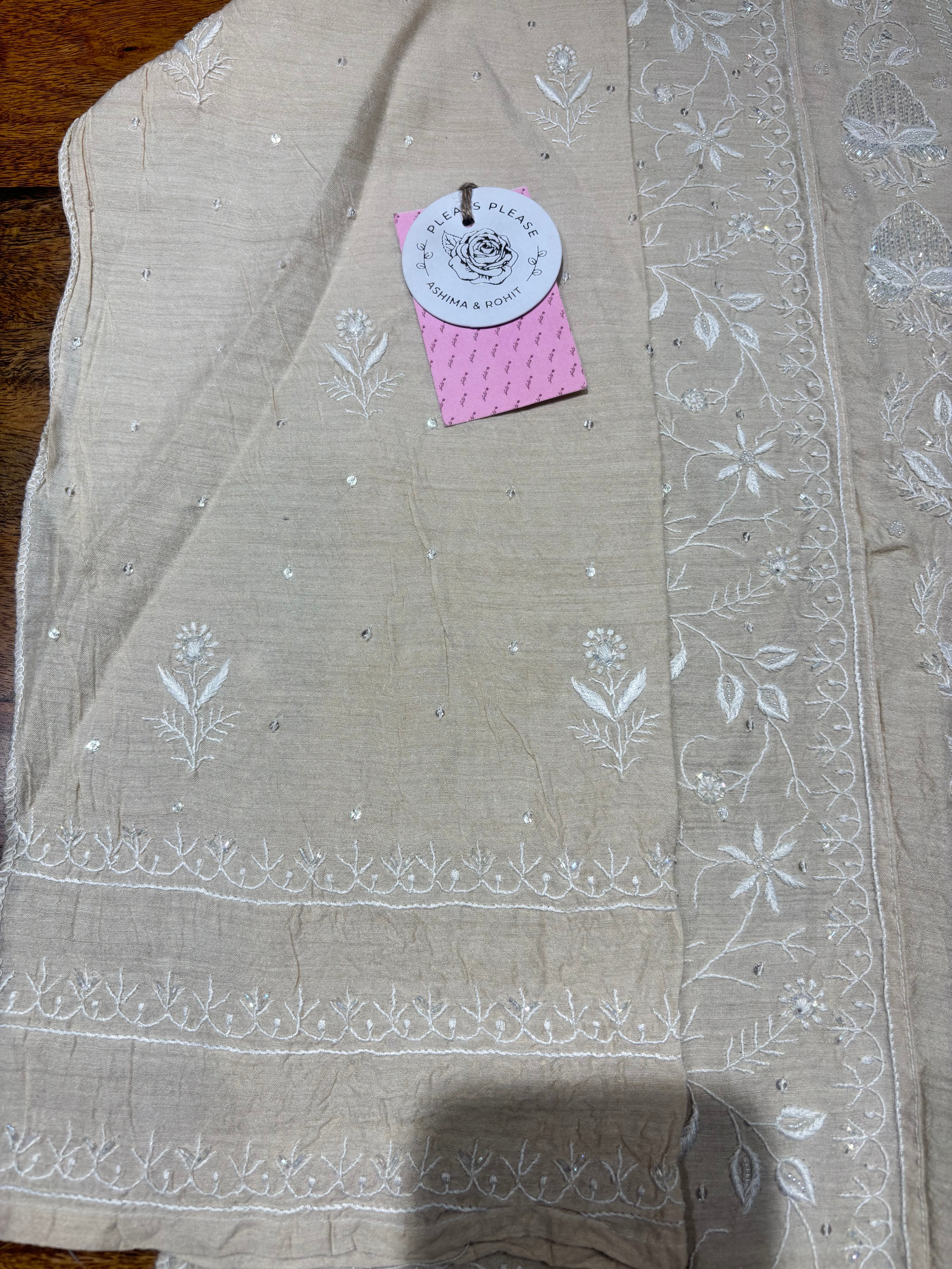 Dyeable Pure & Premium Monga Silk Chikankari Kurta & Dupatta Set
