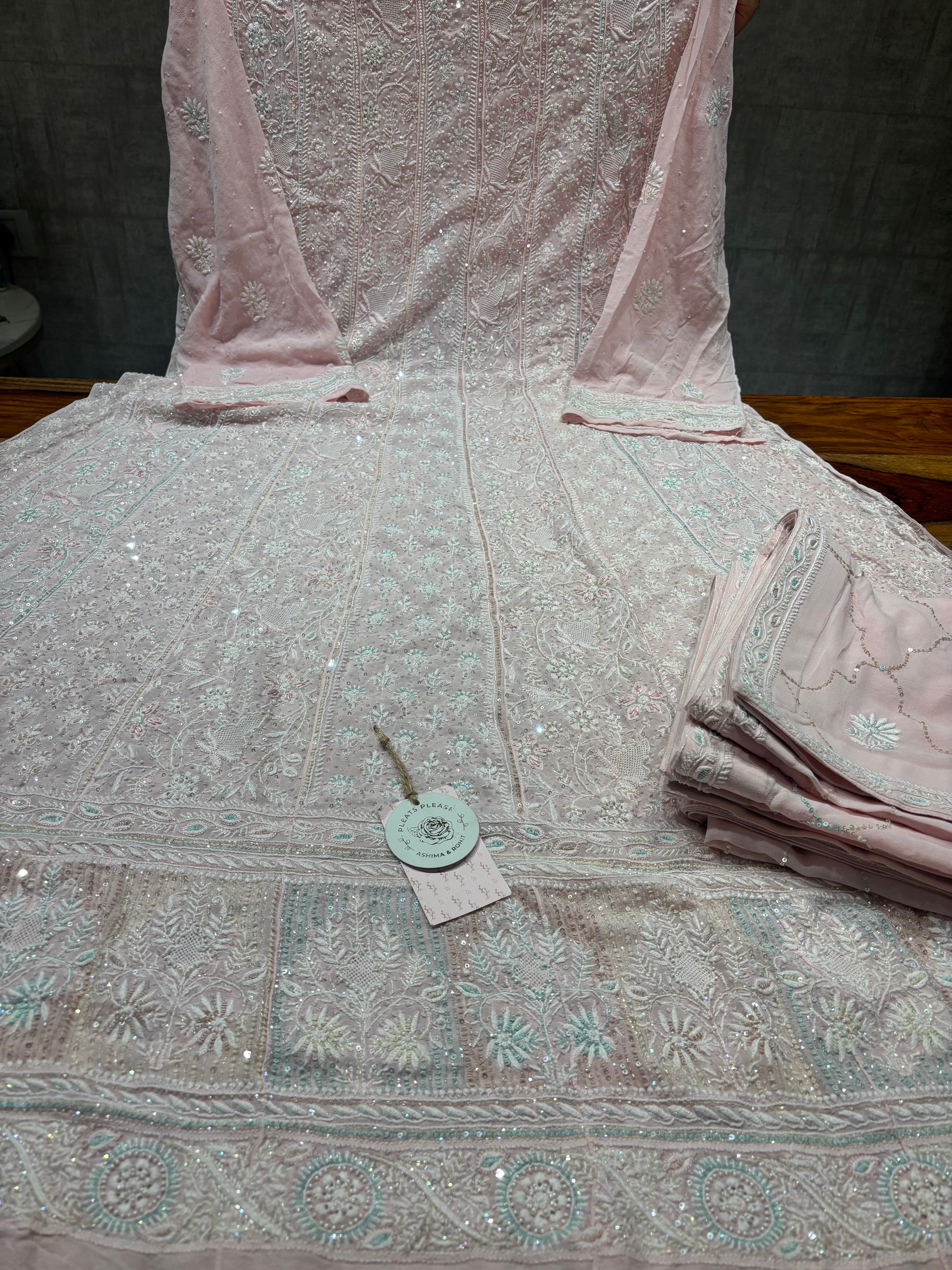 Pink Pure and Premium Georgette Chikankari Anarkali and Dupatta set