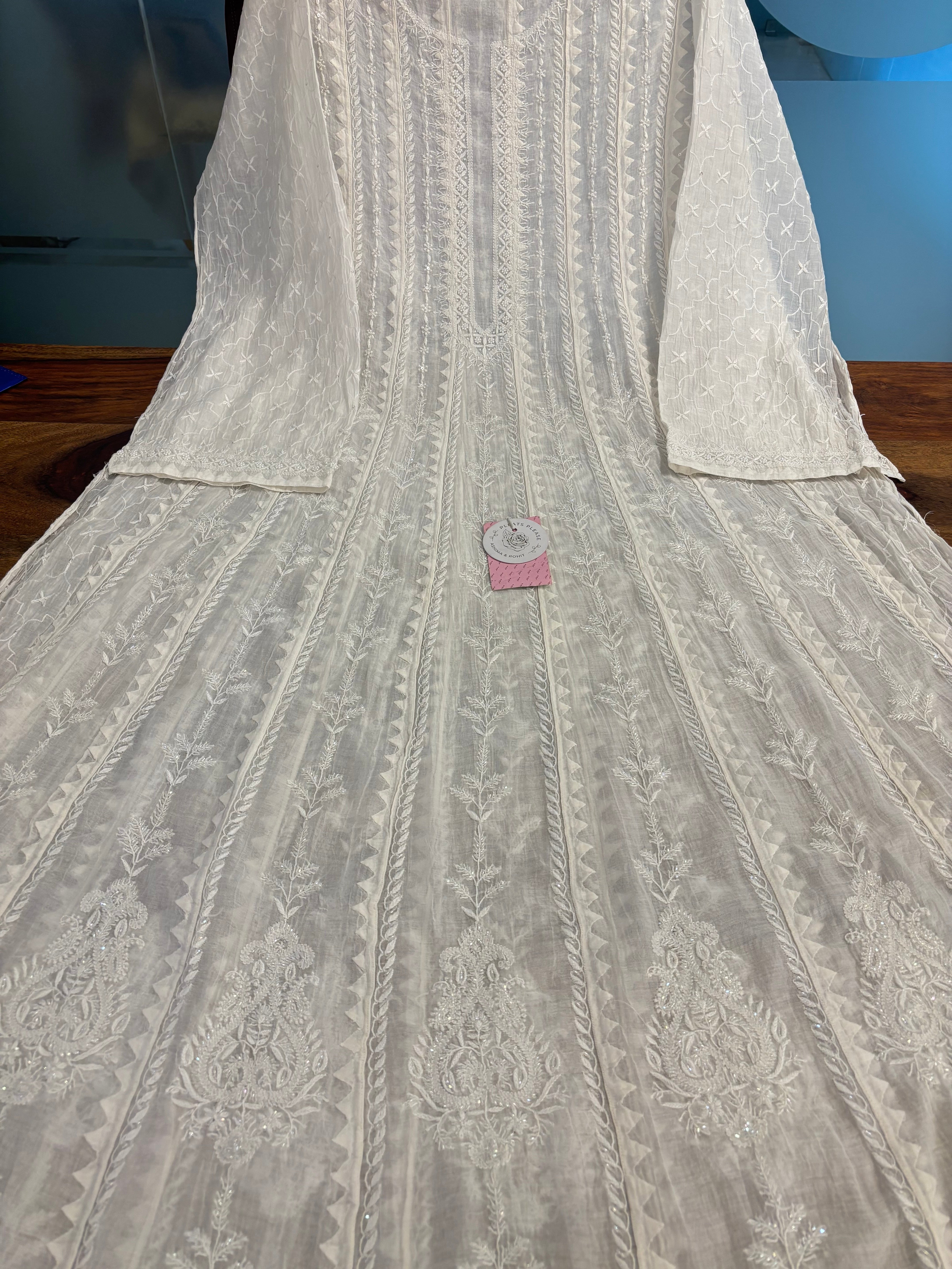 Dyeable Chanderi Mul Chikankari A-Line Anarkali & Dupatta Set