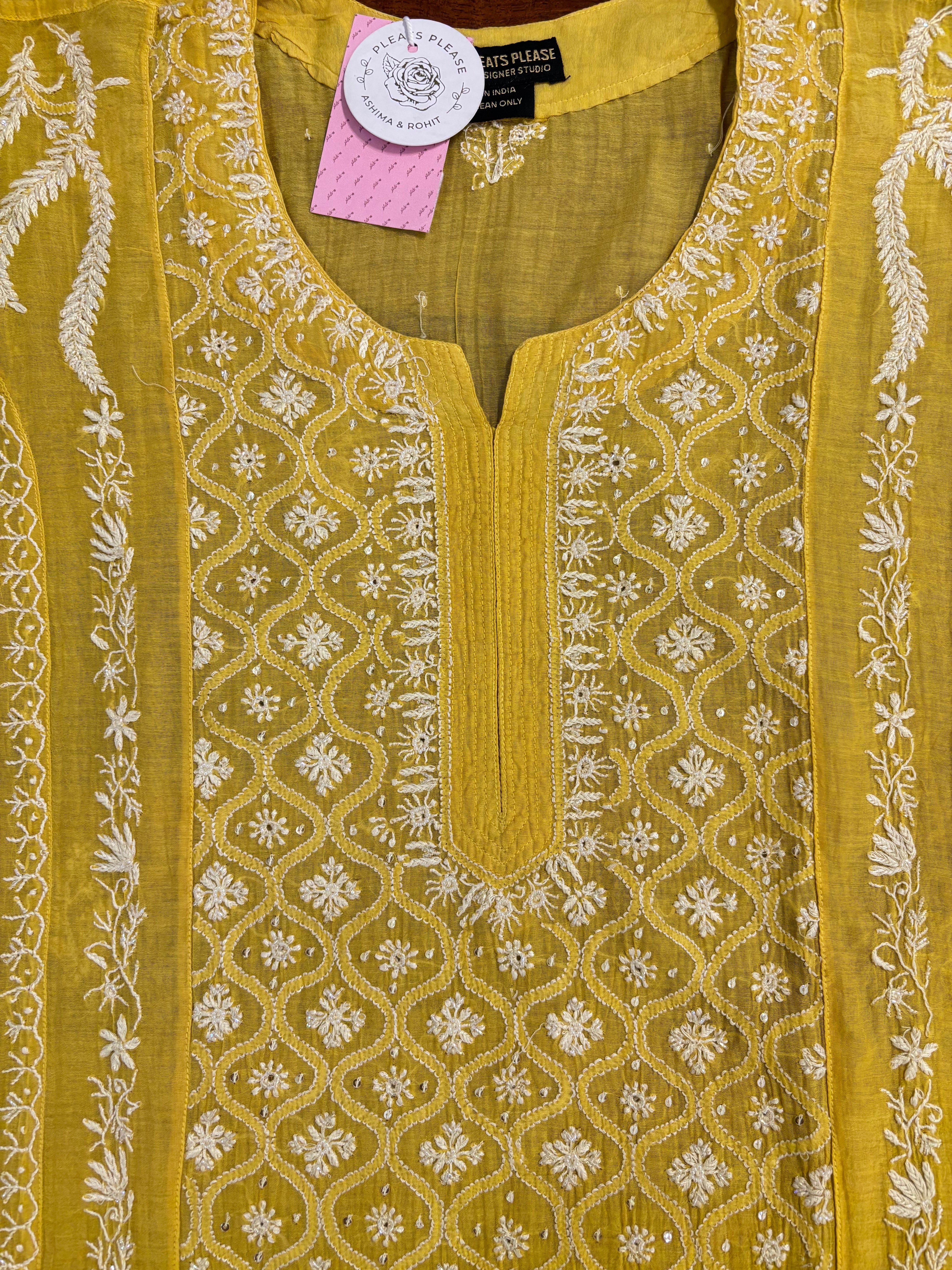 Turmeric Yellow Chanderi Chikankari Kurta & Dupatta