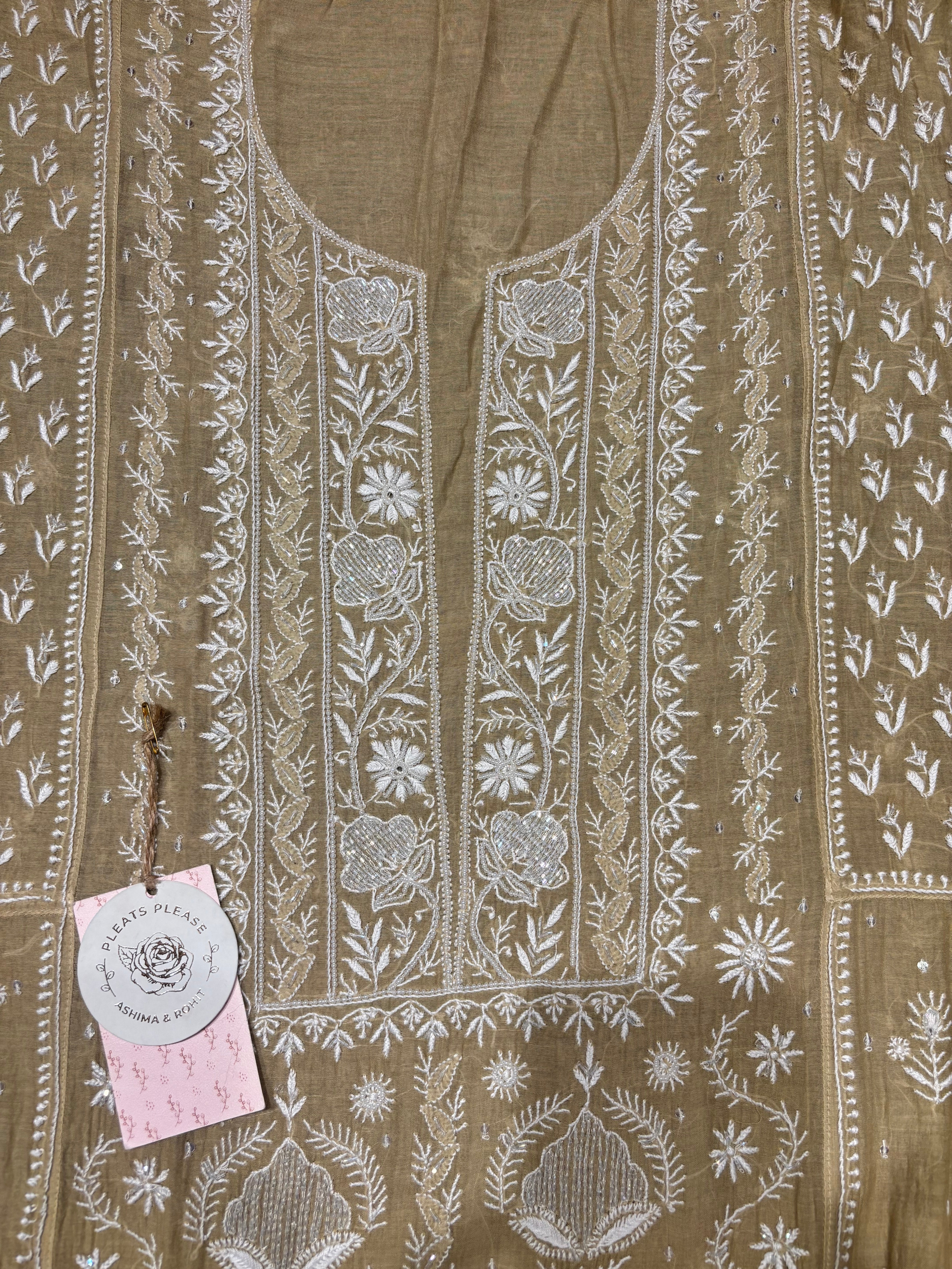 Sand drift Chanderi Mul Chikankari Anarkali and Dupatta set