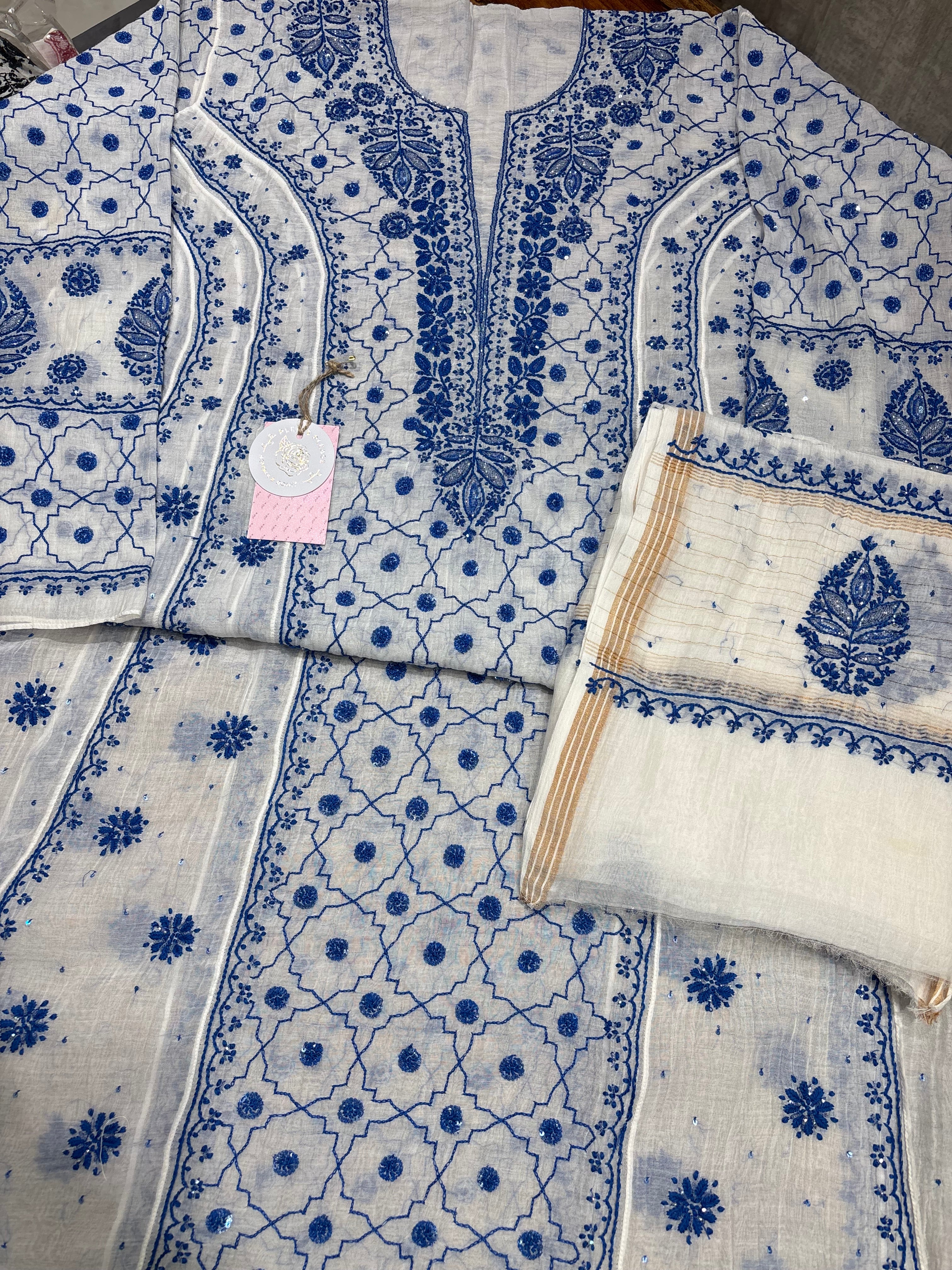 Dyeable Chanderi Mul Chikankari Anarkali & Dupatta Set